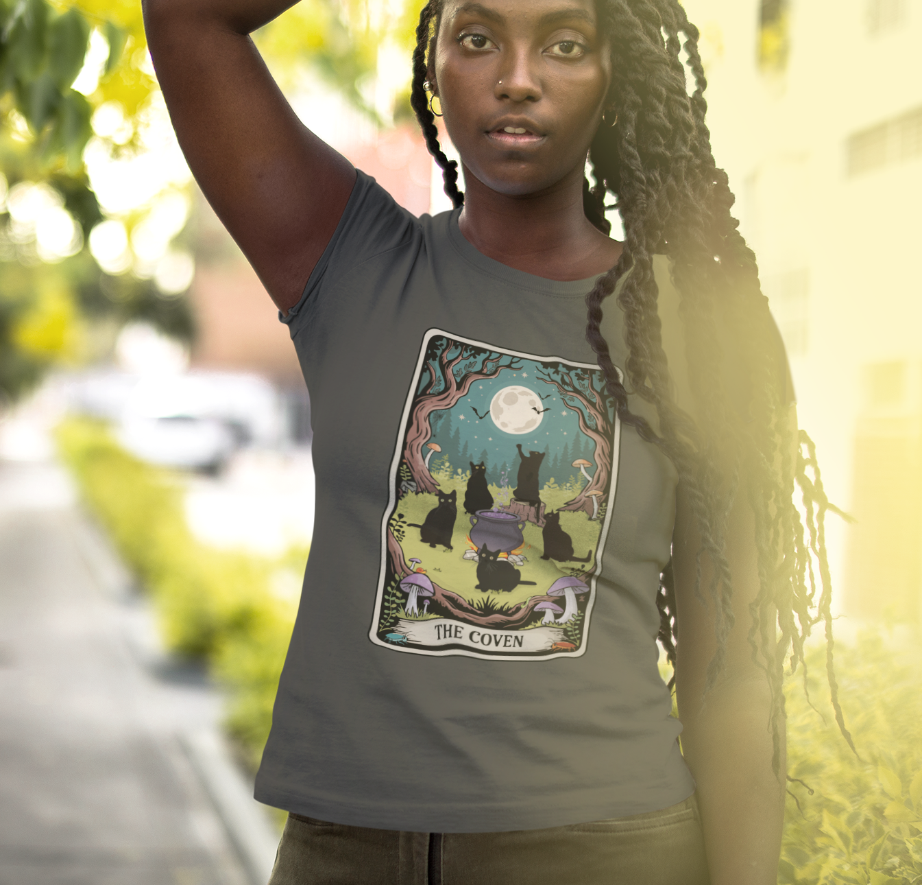 Tarot Cat Coven Women's Tee, Witchy Black Cats Shirt for Halloween, Spooky Gothic Vibes, Wiccan Clothing, Pagan Apparel