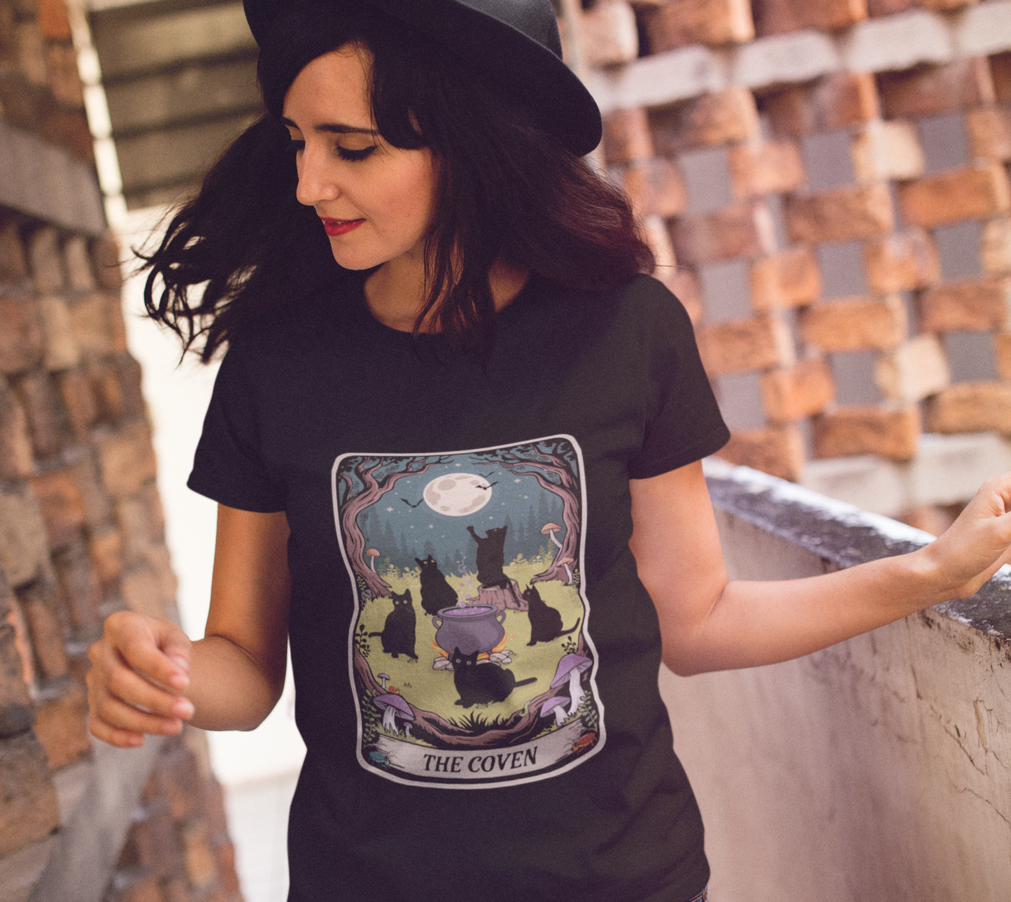 Tarot Cat Coven Women's Tee, Witchy Black Cats Shirt for Halloween, Spooky Gothic Vibes, Wiccan Clothing, Pagan Apparel