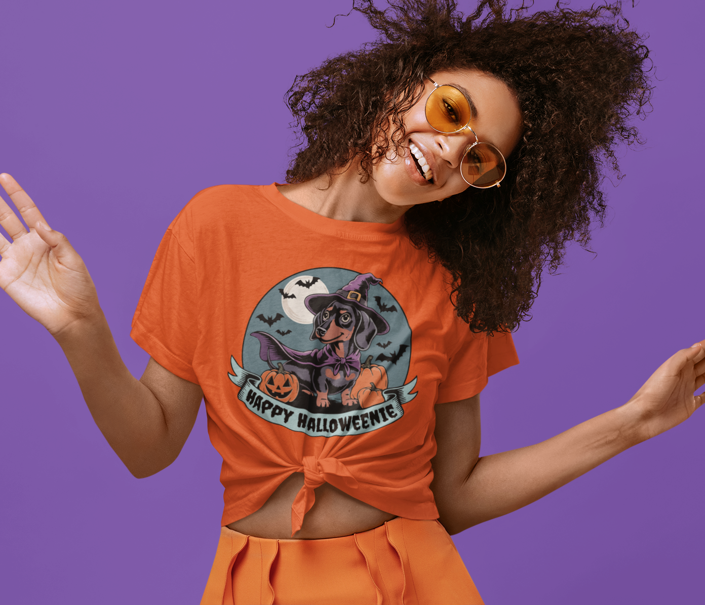 Spooky Dachshund Halloween T-shirt, Happy Halloweenie Unisex Tee, Witchy Weiner Long Dog, Pumpkins Bats, Fall Holiday Shirts