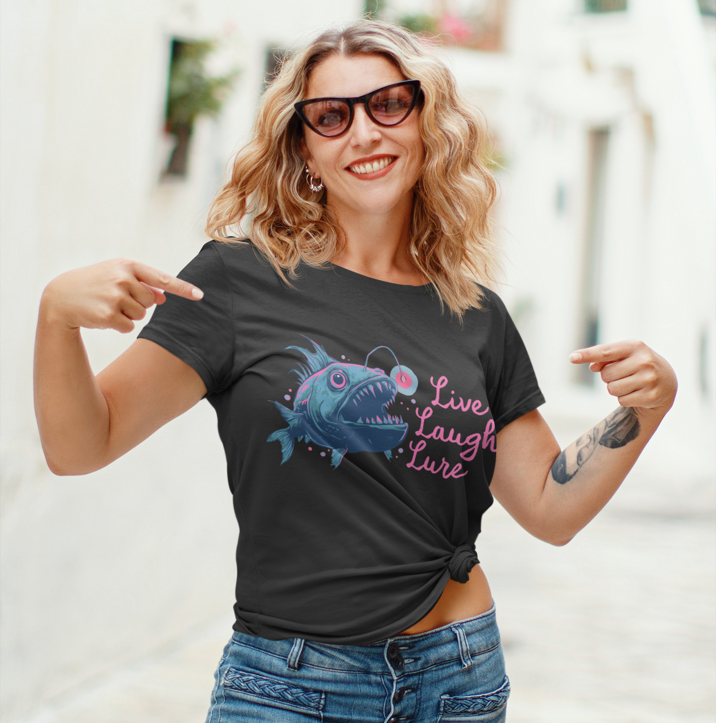 Live Laugh Lure Deep Sea Anglerfish T-shirt, Angler Fish Lure Glow Graphic Tee Ocean Aquatic Creatures