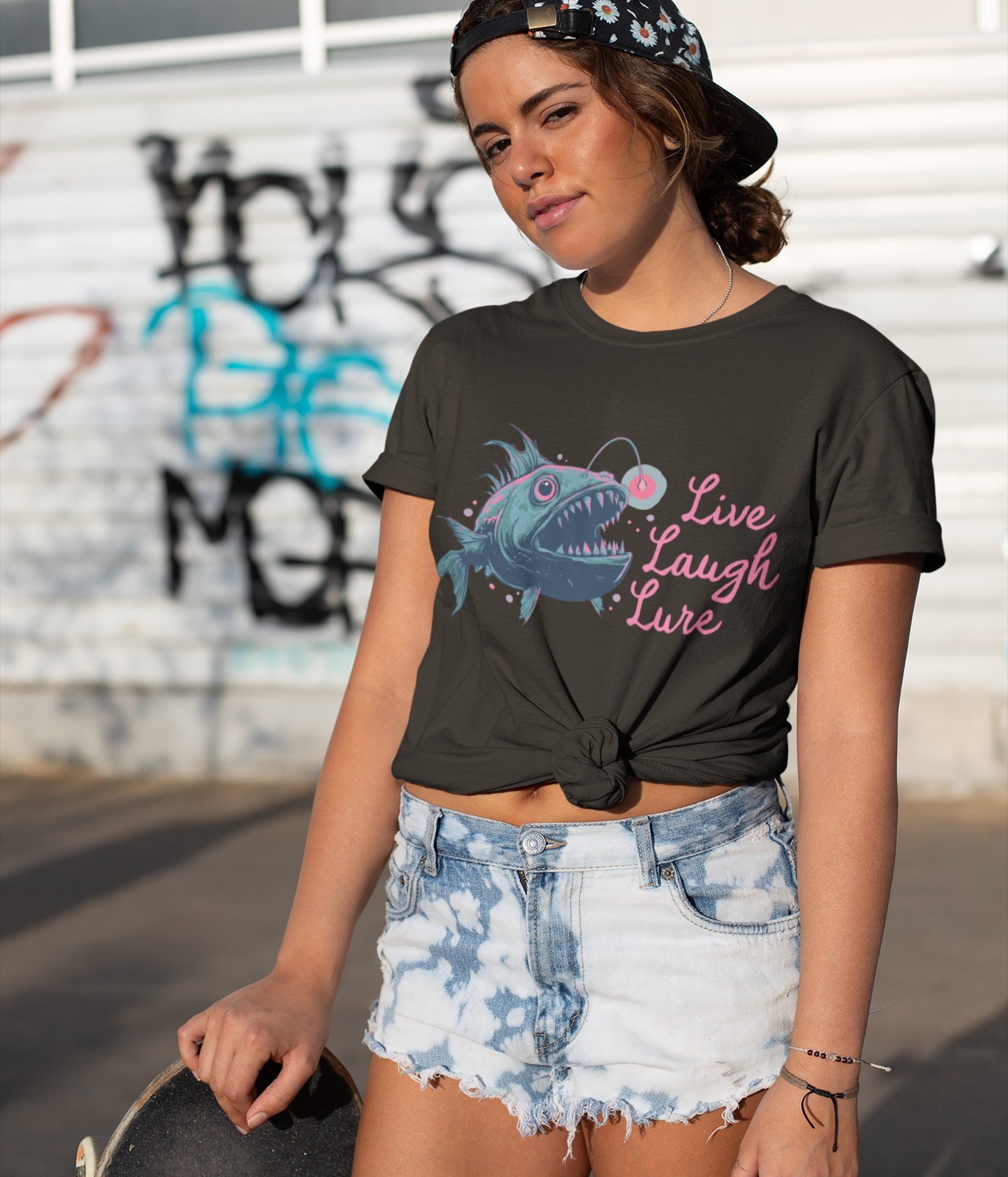 Live Laugh Lure Deep Sea Anglerfish T-shirt, Angler Fish Lure Glow Graphic Tee Ocean Aquatic Creatures