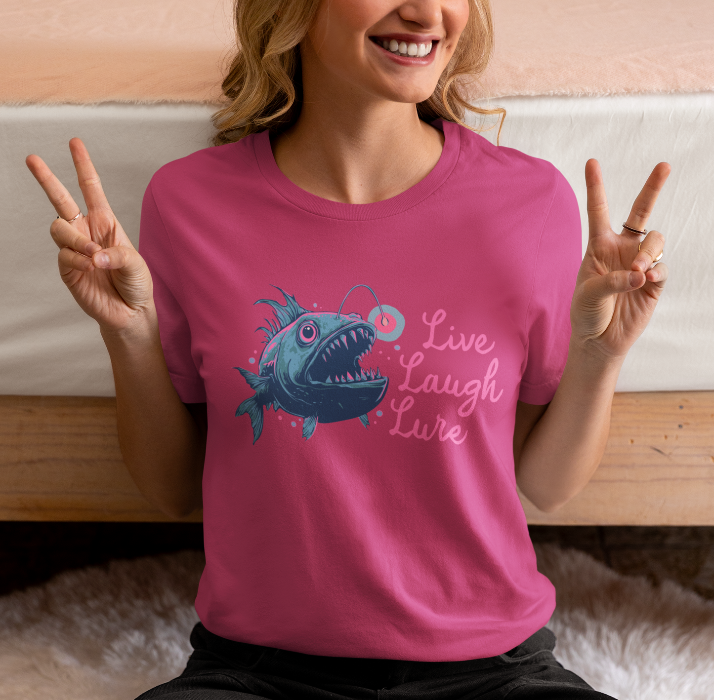 Live Laugh Lure Deep Sea Anglerfish T-shirt, Angler Fish Lure Glow Graphic Tee Ocean Aquatic Creatures