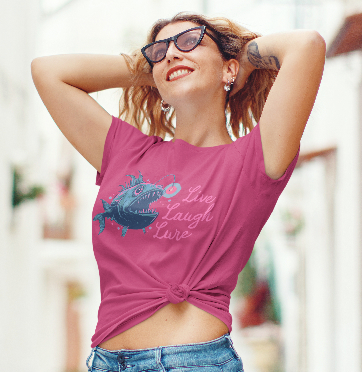 Live Laugh Lure Deep Sea Anglerfish T-shirt, Angler Fish Lure Glow Graphic Tee Ocean Aquatic Creatures