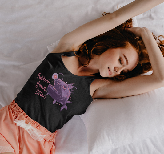 Follow Your Bliss Deep Sea Anglerfish Womens Racerback Tank Top, Angler Fish Lure Glow Graphic Sleeveless Shirt Ocean Aquatic Creatures