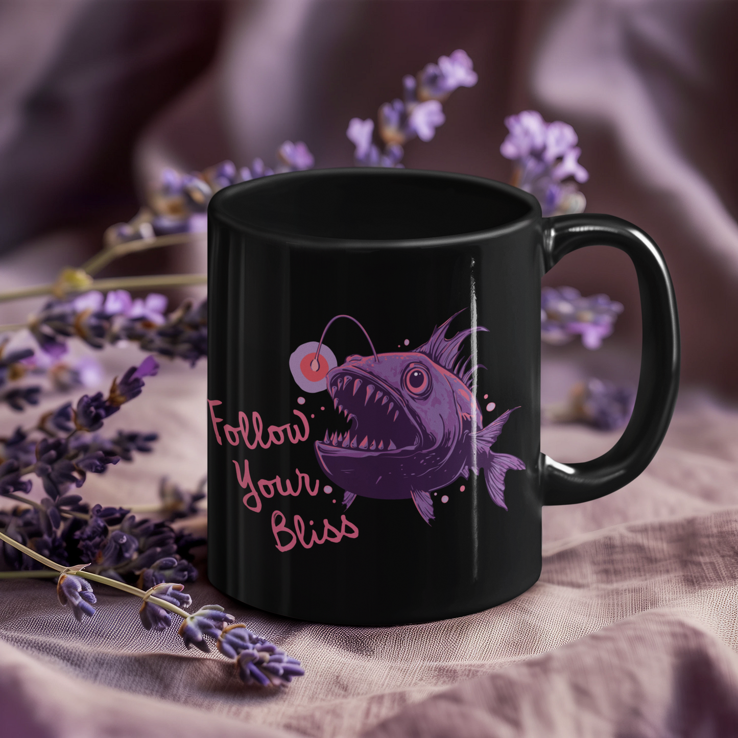 Follow Your Bliss Deep Sea Anglerfish Ceramic Coffee Mug Self Care Funny Angler Fish Glow Lure Inspirational Mugs