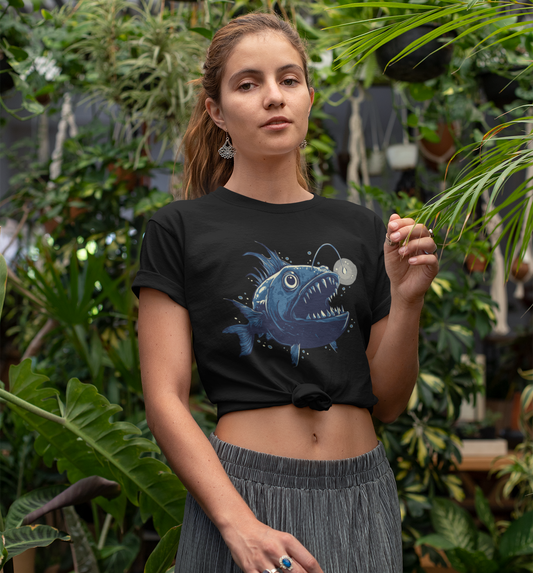 Deep Sea Anglerfish T-shirt, Ocean Life Angler Fish Bioluminescent Lure Tee - Short Sleeve Cotton Tees Mens Womens Unisex