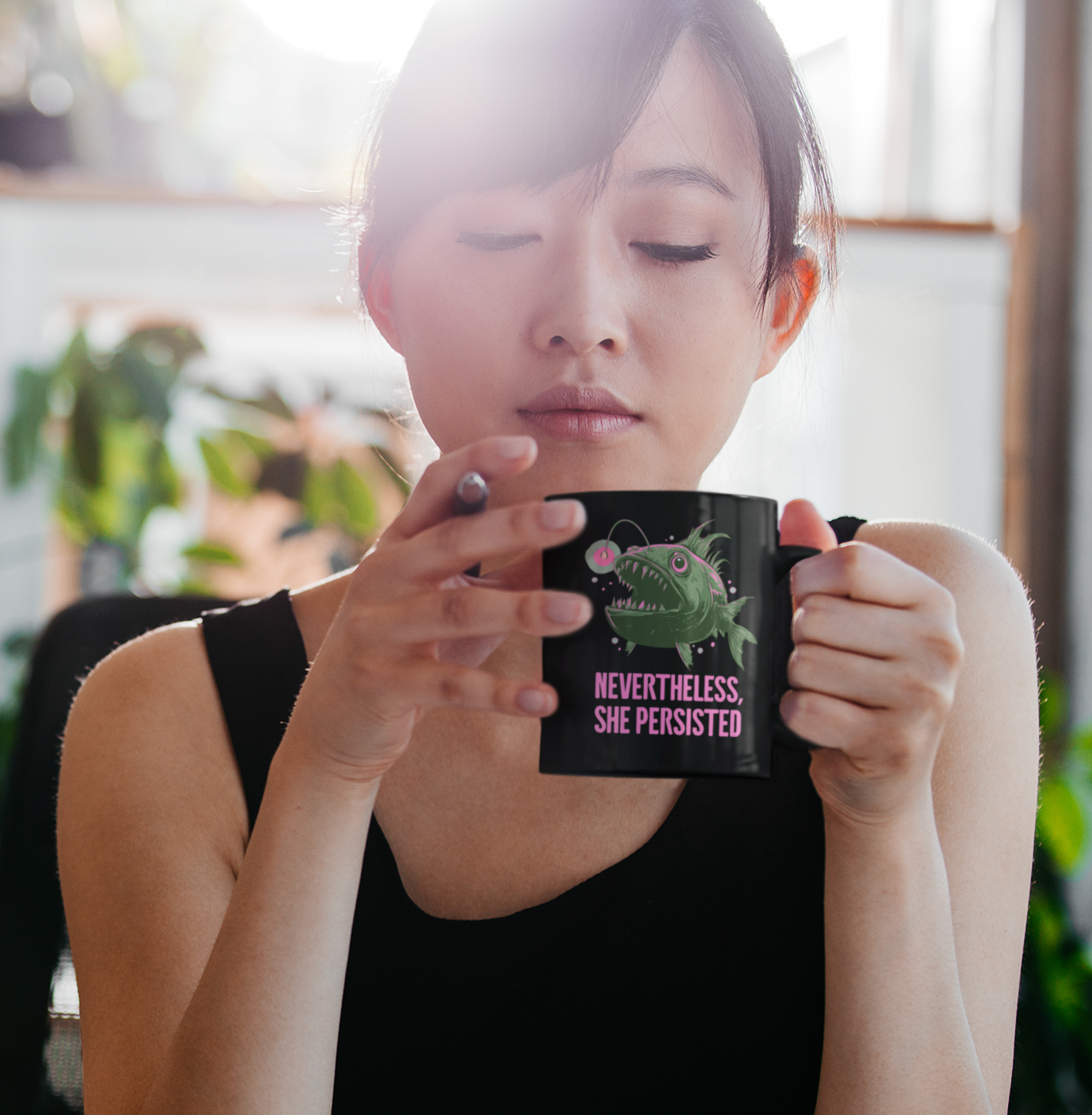 Deep Sea Anglerfish Nevertheless She Persisted Ceramic Coffee Mug Self Care Funny Angler Fish Glow Lure Inspirational Mugs