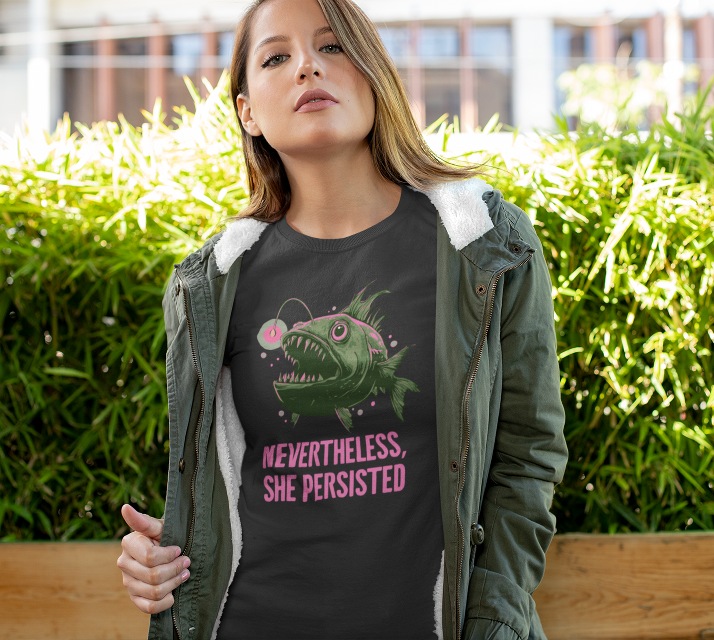 Deep Sea Anglerfish Nevertheless She Persisted T-shirt, Angler Fish Lure Glow Graphic Tee Ocean Aquatic Creatures