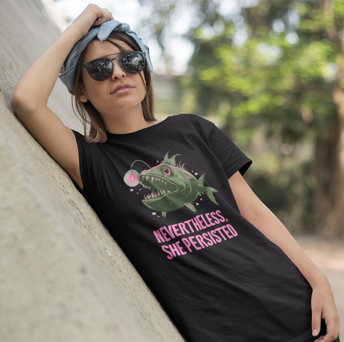 Deep Sea Anglerfish Nevertheless She Persisted T-shirt, Angler Fish Lure Glow Graphic Tee Ocean Aquatic Creatures