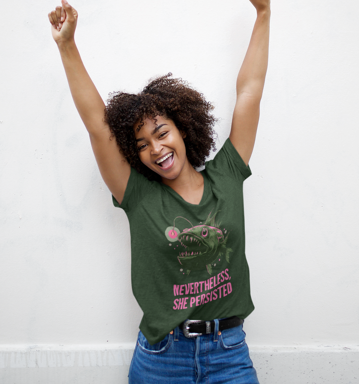 Deep Sea Anglerfish Nevertheless She Persisted T-shirt, Angler Fish Lure Glow Graphic Tee Ocean Aquatic Creatures