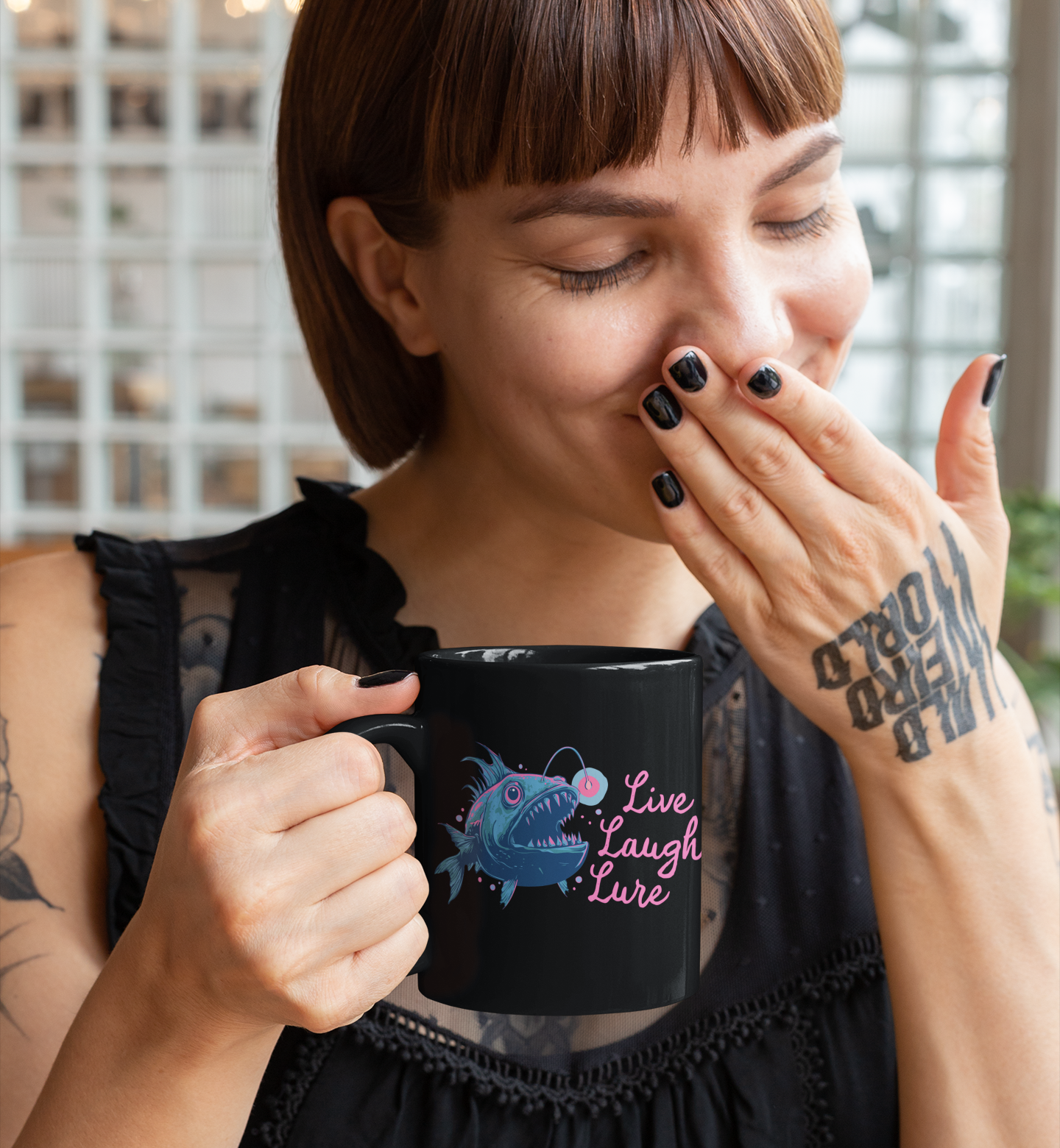 Live Laugh Lure Deep Sea Anglerfish Ceramic Coffee Mug Self Care Funny Angler Fish Glow Lure Inspirational Mugs