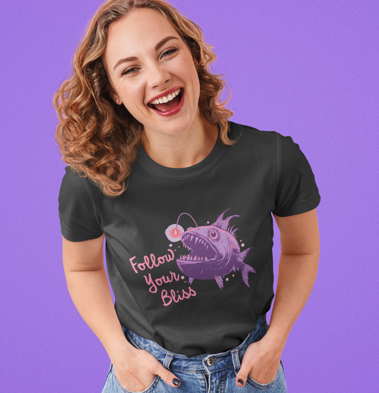 Follow Your Bliss Deep Sea Anglerfish T-shirt, Angler Fish Lure Glow Graphic Tee Ocean Aquatic Creatures