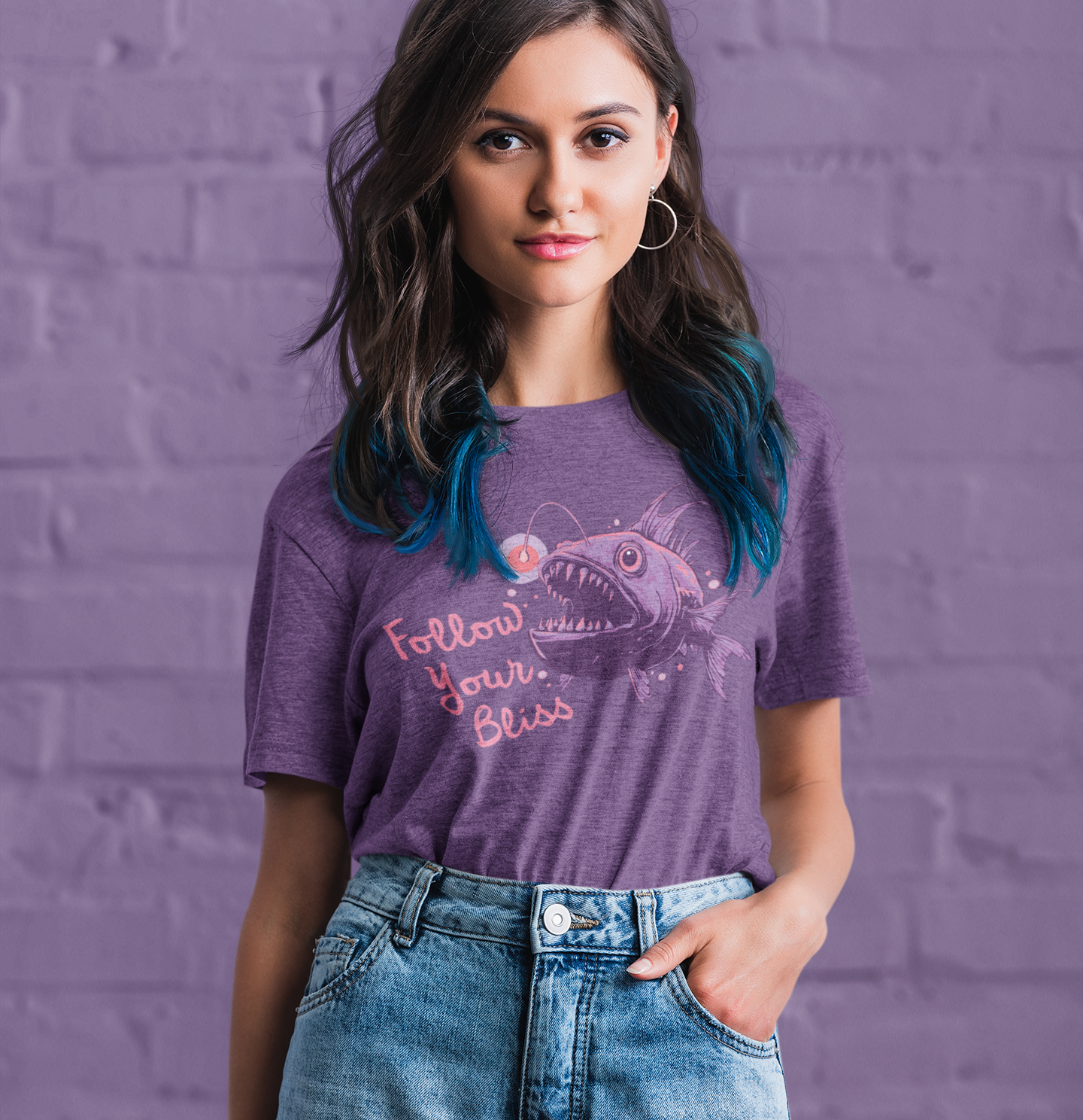 Follow Your Bliss Deep Sea Anglerfish T-shirt, Angler Fish Lure Glow Graphic Tee Ocean Aquatic Creatures