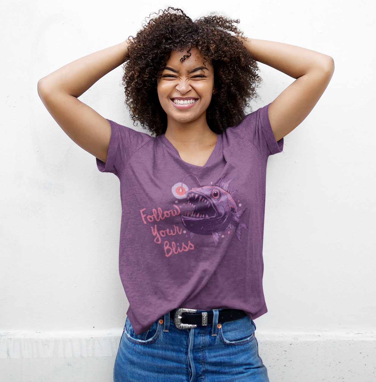 Follow Your Bliss Deep Sea Anglerfish T-shirt, Angler Fish Lure Glow Graphic Tee Ocean Aquatic Creatures