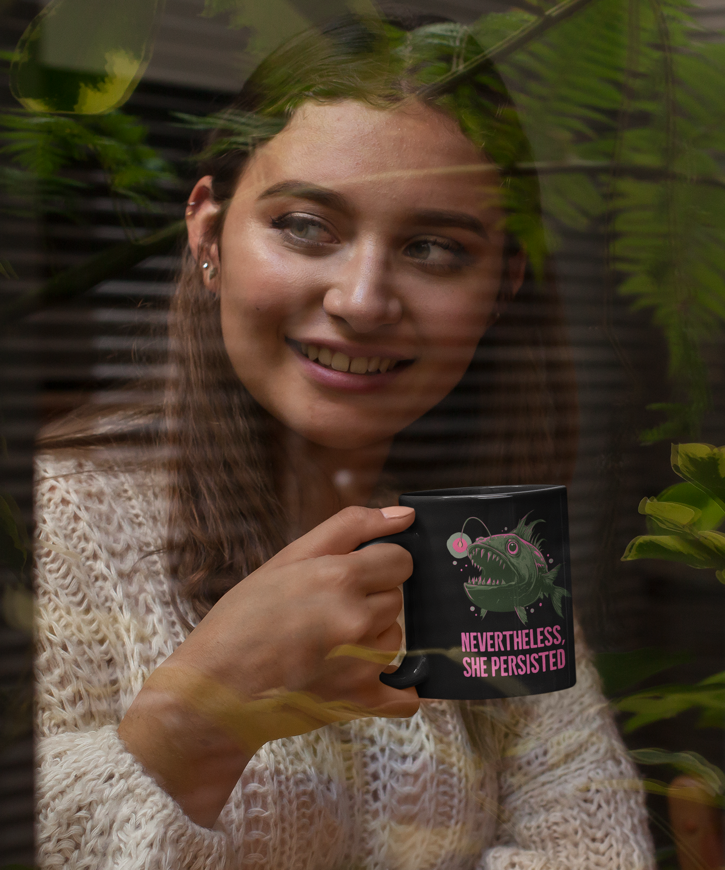 Deep Sea Anglerfish Nevertheless She Persisted Ceramic Coffee Mug Self Care Funny Angler Fish Glow Lure Inspirational Mugs