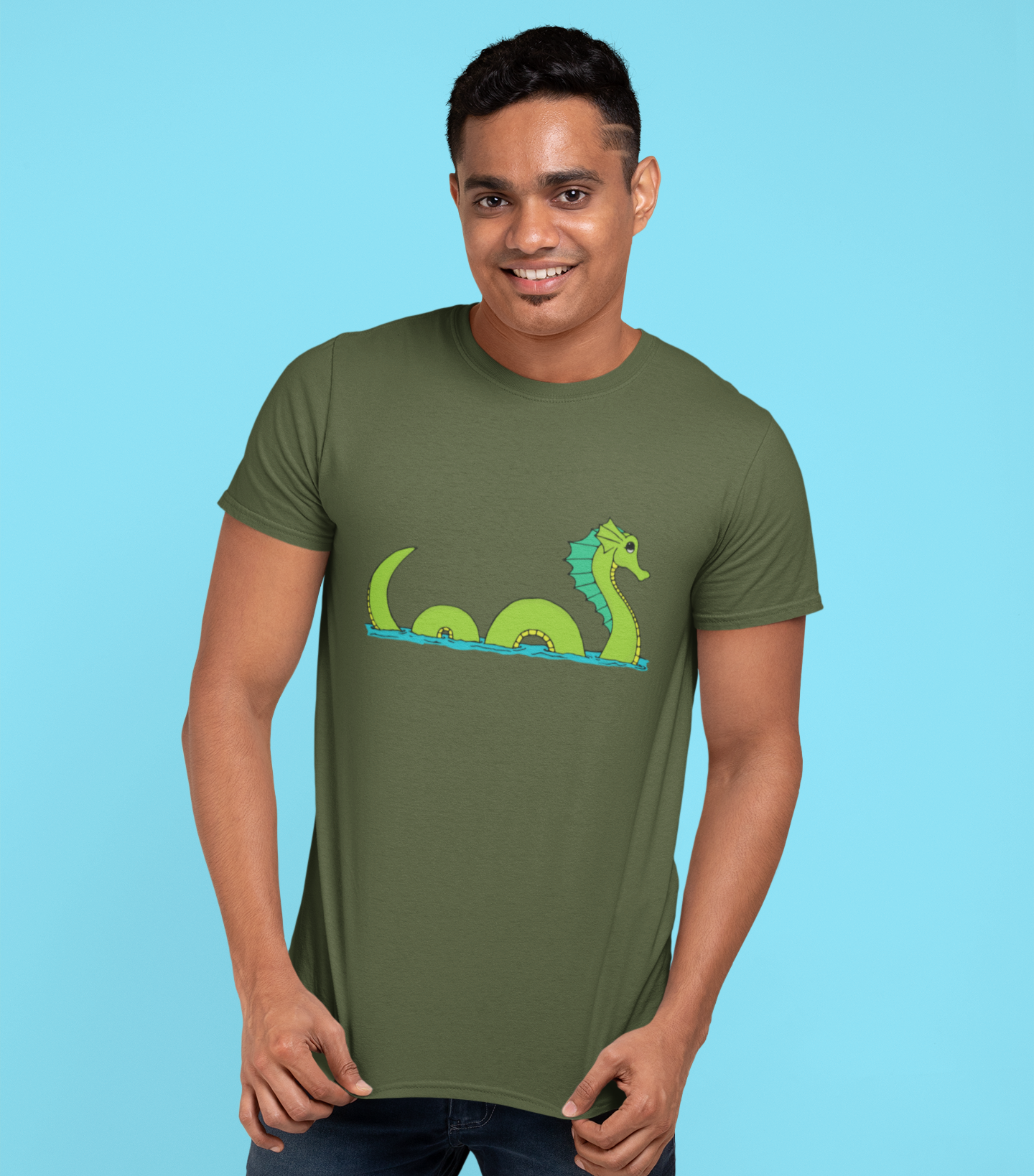 Sea Serpent T-shirt Unisex Heavy Cotton Tee - Mens Womens Loch Ness Sea Monster