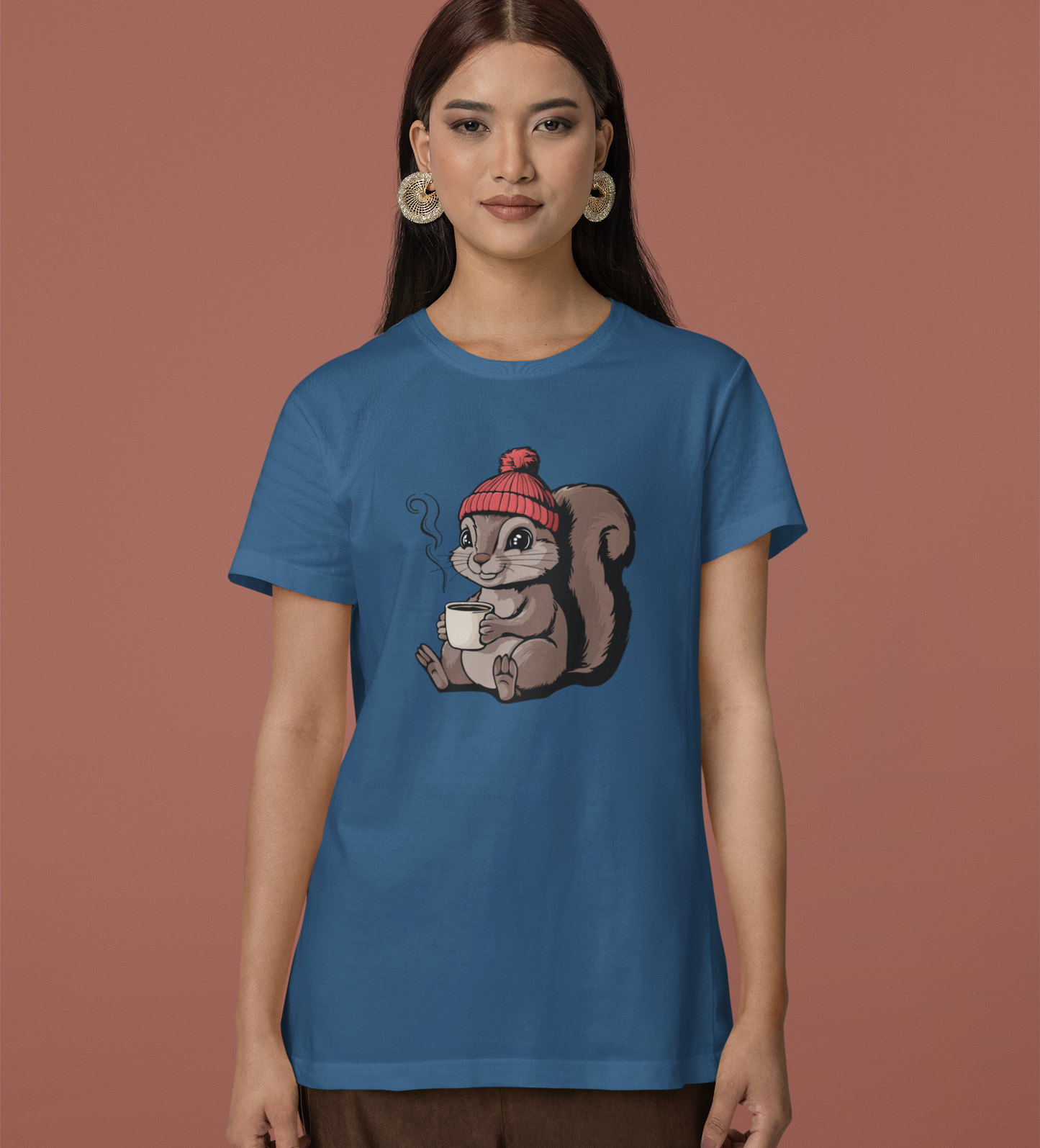 Cozy Squirrel T-shirt, Fall Autumn Squirrels Graphic Tee Shirts Men Women Unisex Short Sleeve Cotton Top