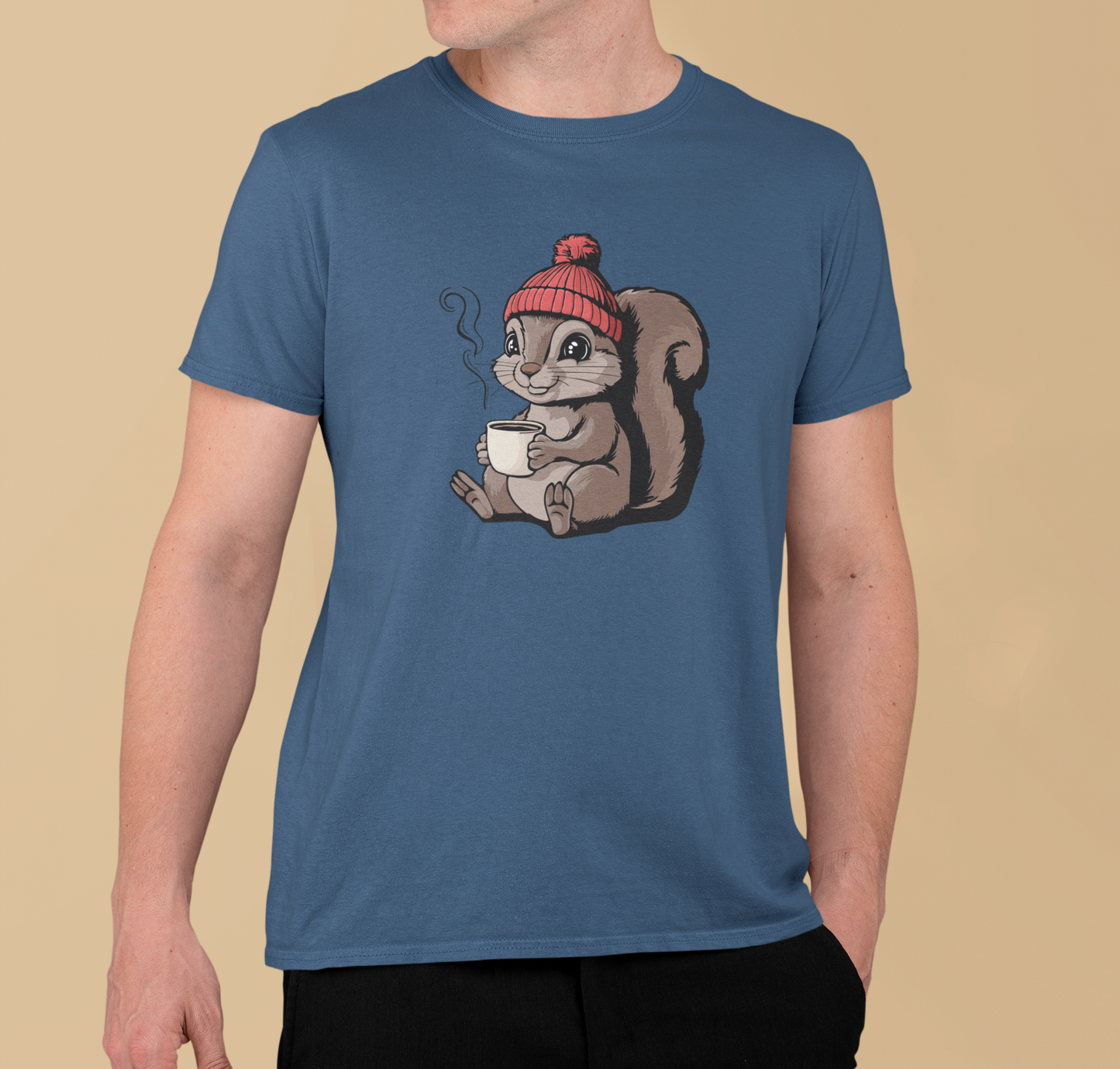 Cozy Squirrel T-shirt, Fall Autumn Squirrels Graphic Tee Shirts Men Women Unisex Short Sleeve Cotton Top
