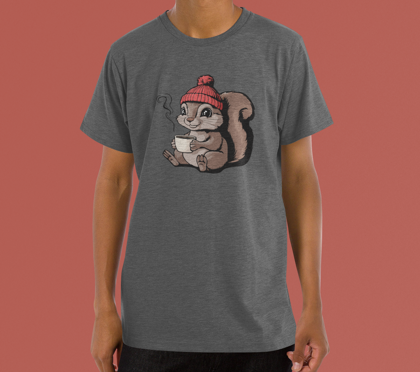 Cozy Squirrel T-shirt, Fall Autumn Squirrels Graphic Tee Shirts Men Women Unisex Short Sleeve Cotton Top