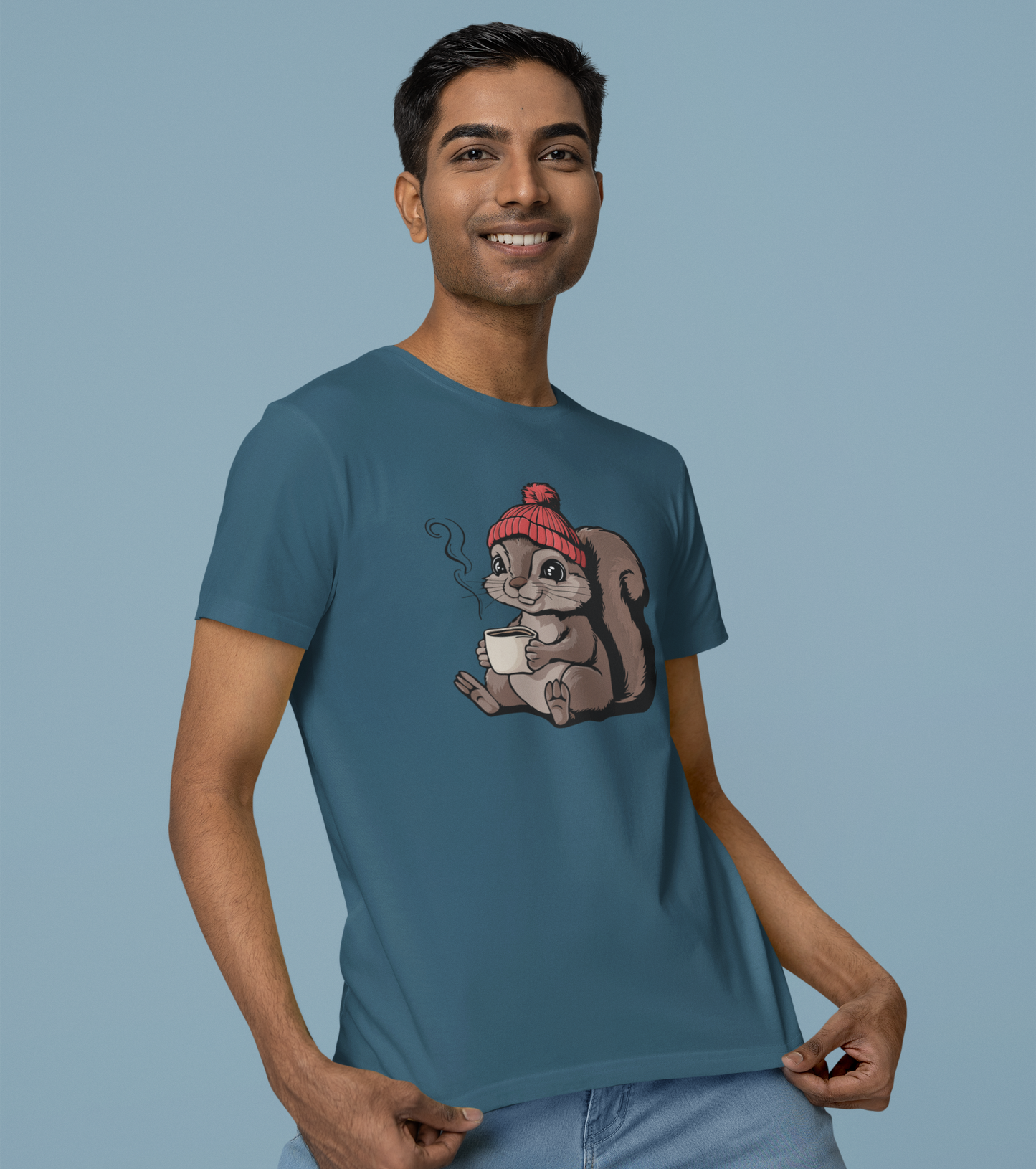 Cozy Squirrel T-shirt, Fall Autumn Squirrels Graphic Tee Shirts Men Women Unisex Short Sleeve Cotton Top