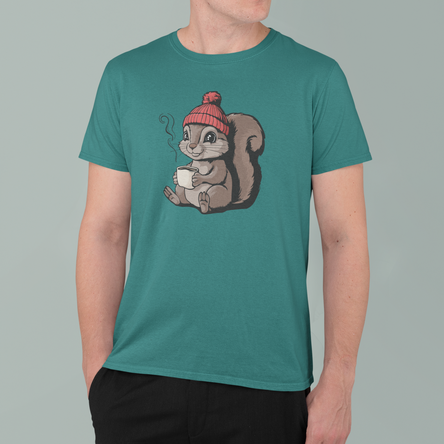 Cozy Squirrel T-shirt, Fall Autumn Squirrels Graphic Tee Shirts Men Women Unisex Short Sleeve Cotton Top