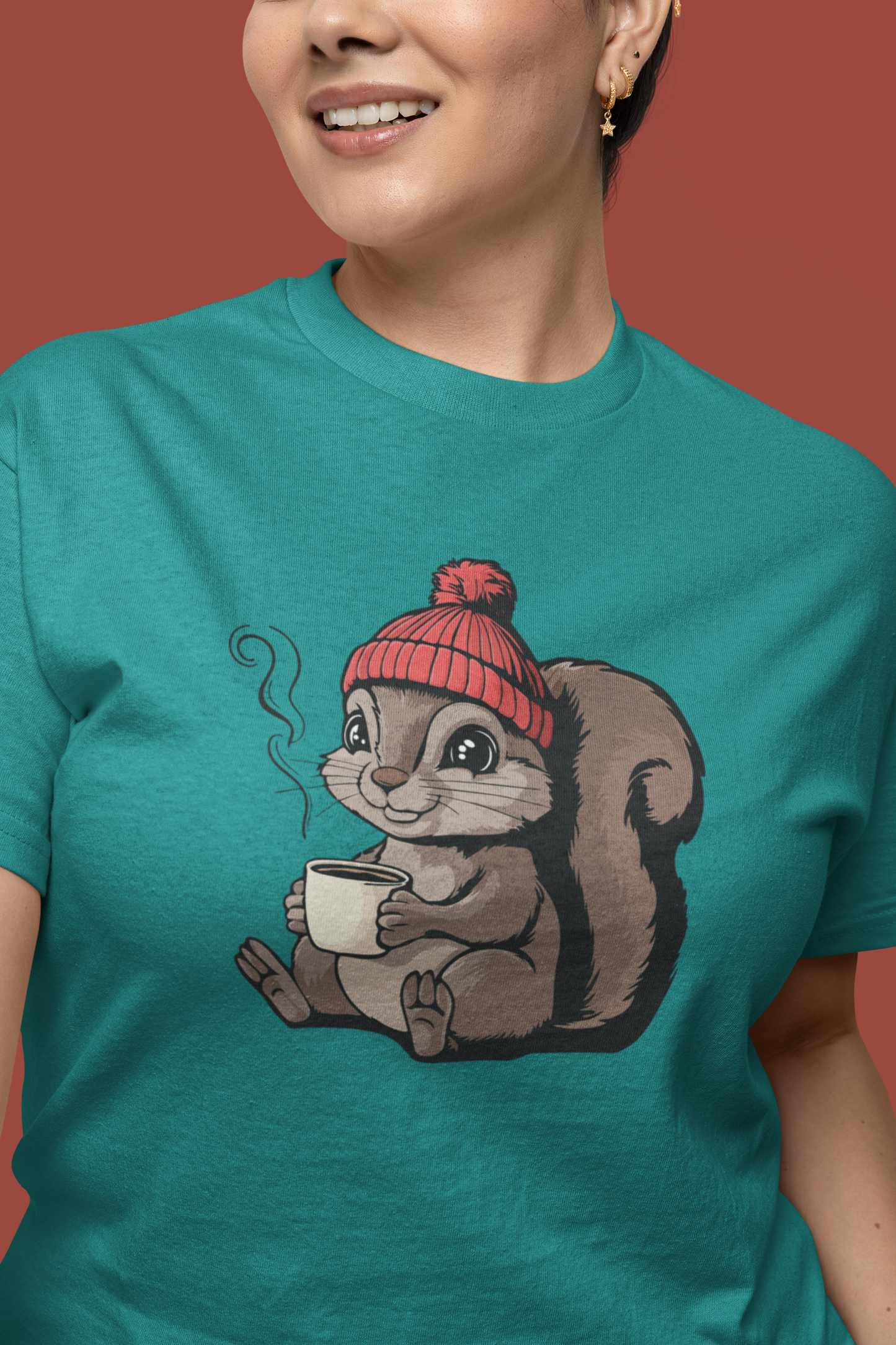 Cozy Squirrel T-shirt, Fall Autumn Squirrels Graphic Tee Shirts Men Women Unisex Short Sleeve Cotton Top