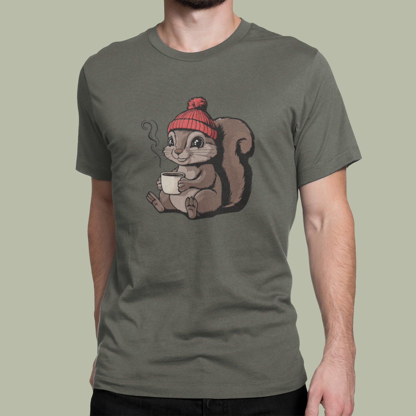 Cozy Squirrel T-shirt, Fall Autumn Squirrels Graphic Tee Shirts Men Women Unisex Short Sleeve Cotton Top