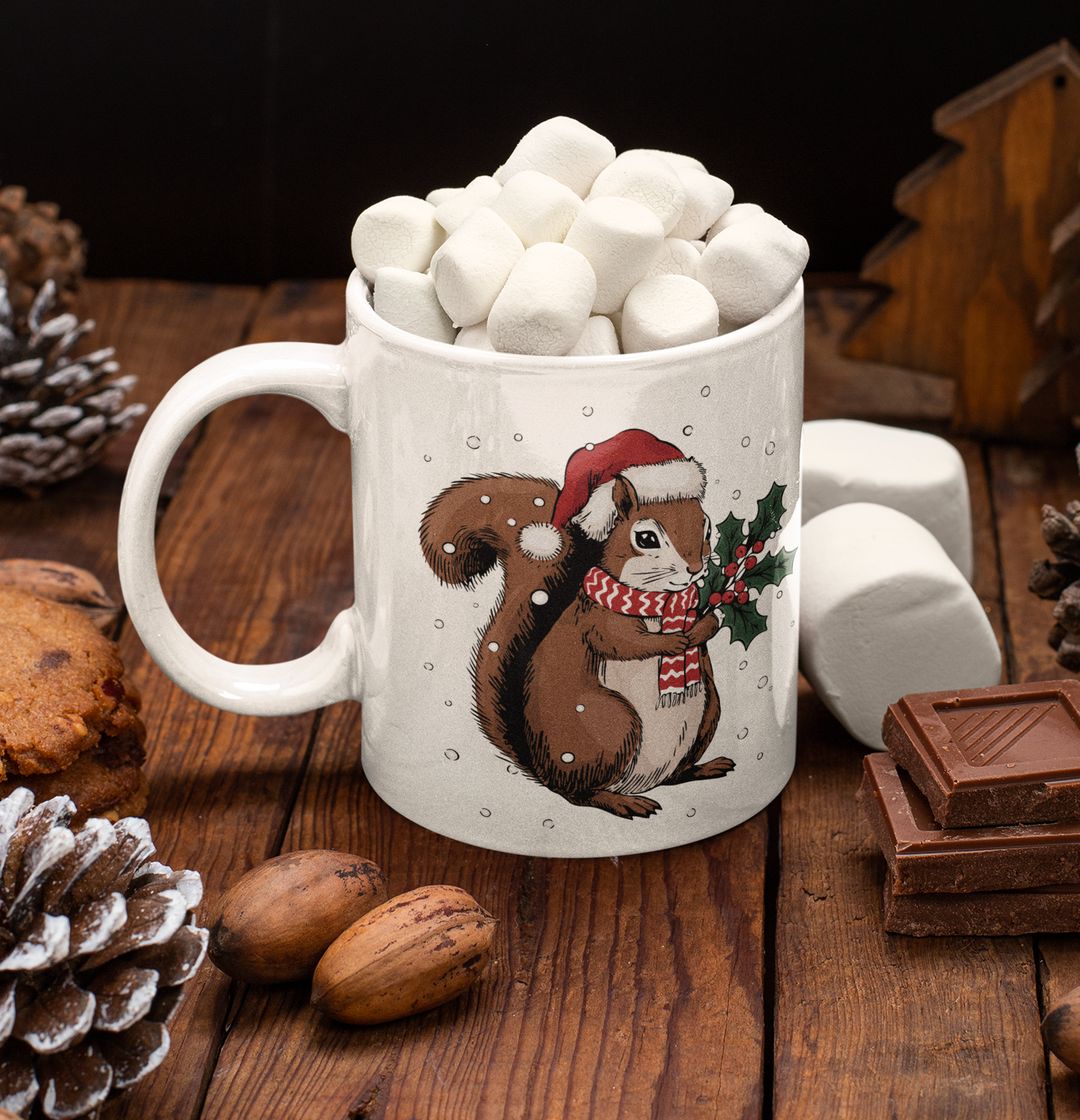 Christmas Squirrel Ceramic Mug, Festive Holiday Xmas Santa Squirrels Coffee Mug, Cute Snowy Winter Animal Tea Hot Chocolate Mug