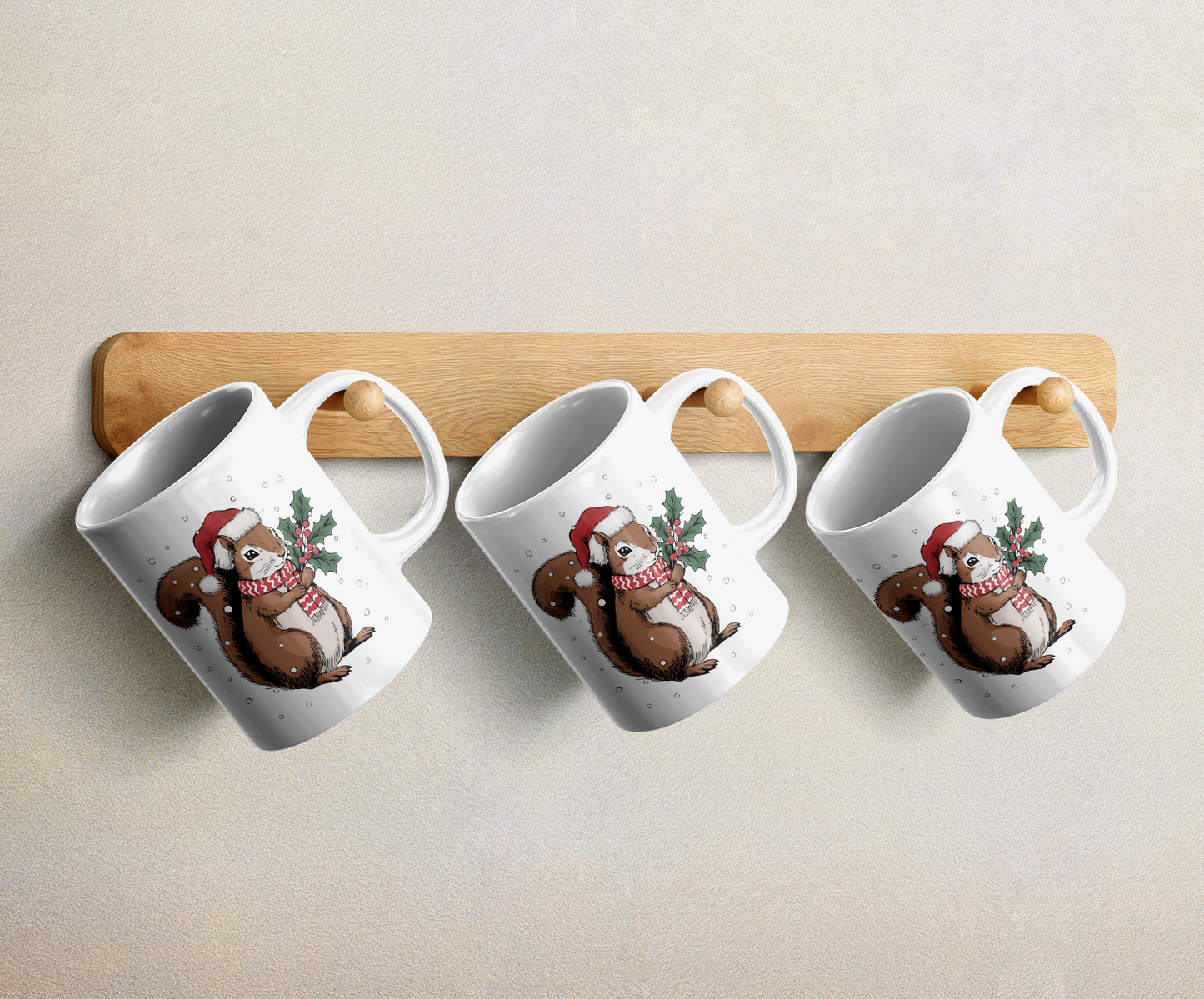 Christmas Squirrel Ceramic Mug, Festive Holiday Xmas Santa Squirrels Coffee Mug, Cute Snowy Winter Animal Tea Hot Chocolate Mug