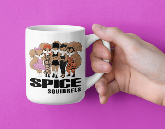 Spice Squirrels 11oz Ceramic Coffee Tea Mug with 90's Pop Music Parody with Squirrels - Gifts Ideas, 11 Ounce Coffee Cups & Mugs