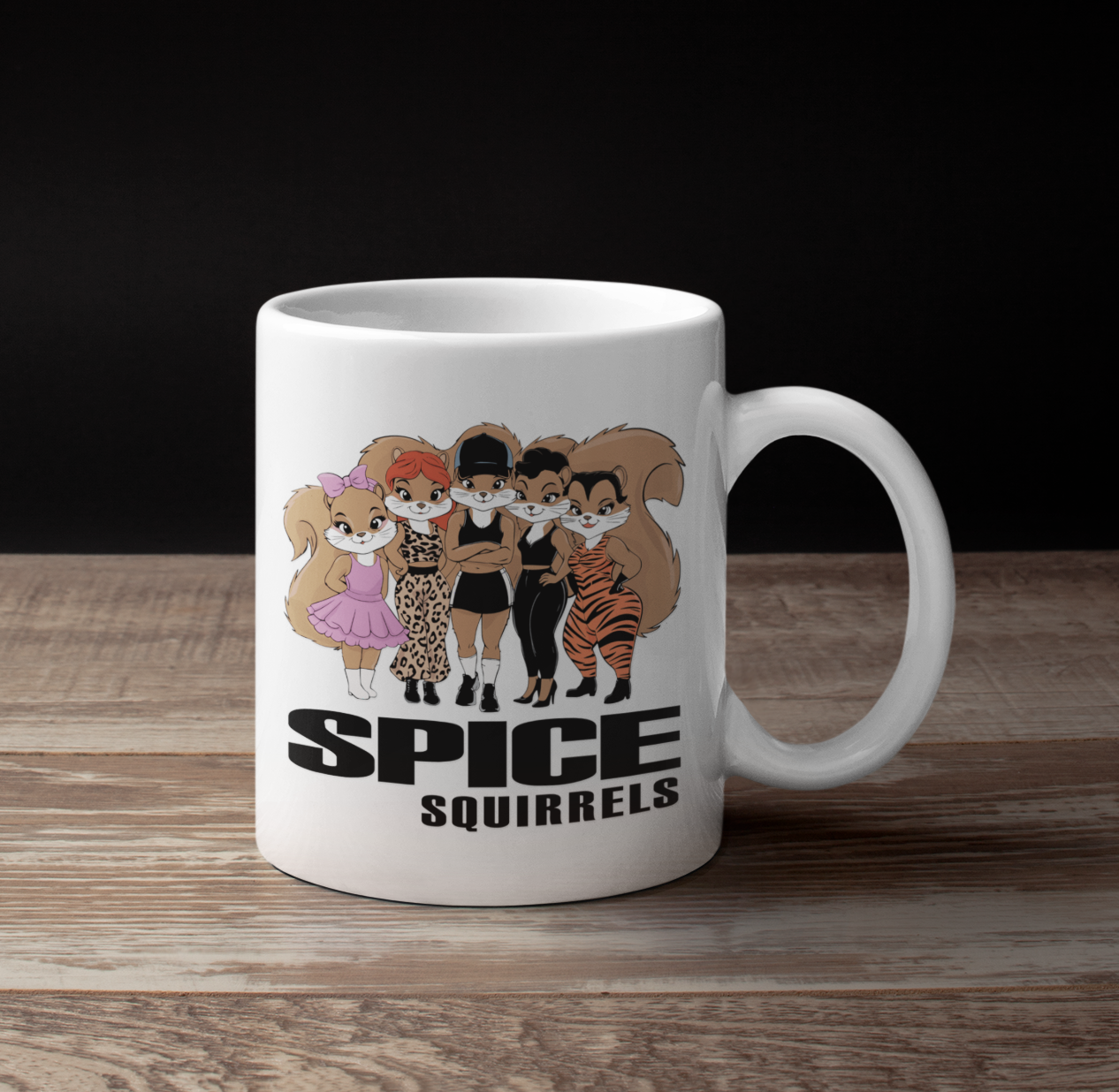 Spice Squirrels 11oz Ceramic Coffee Tea Mug with 90's Pop Music Parody with Squirrels - Gifts Ideas, 11 Ounce Coffee Cups & Mugs