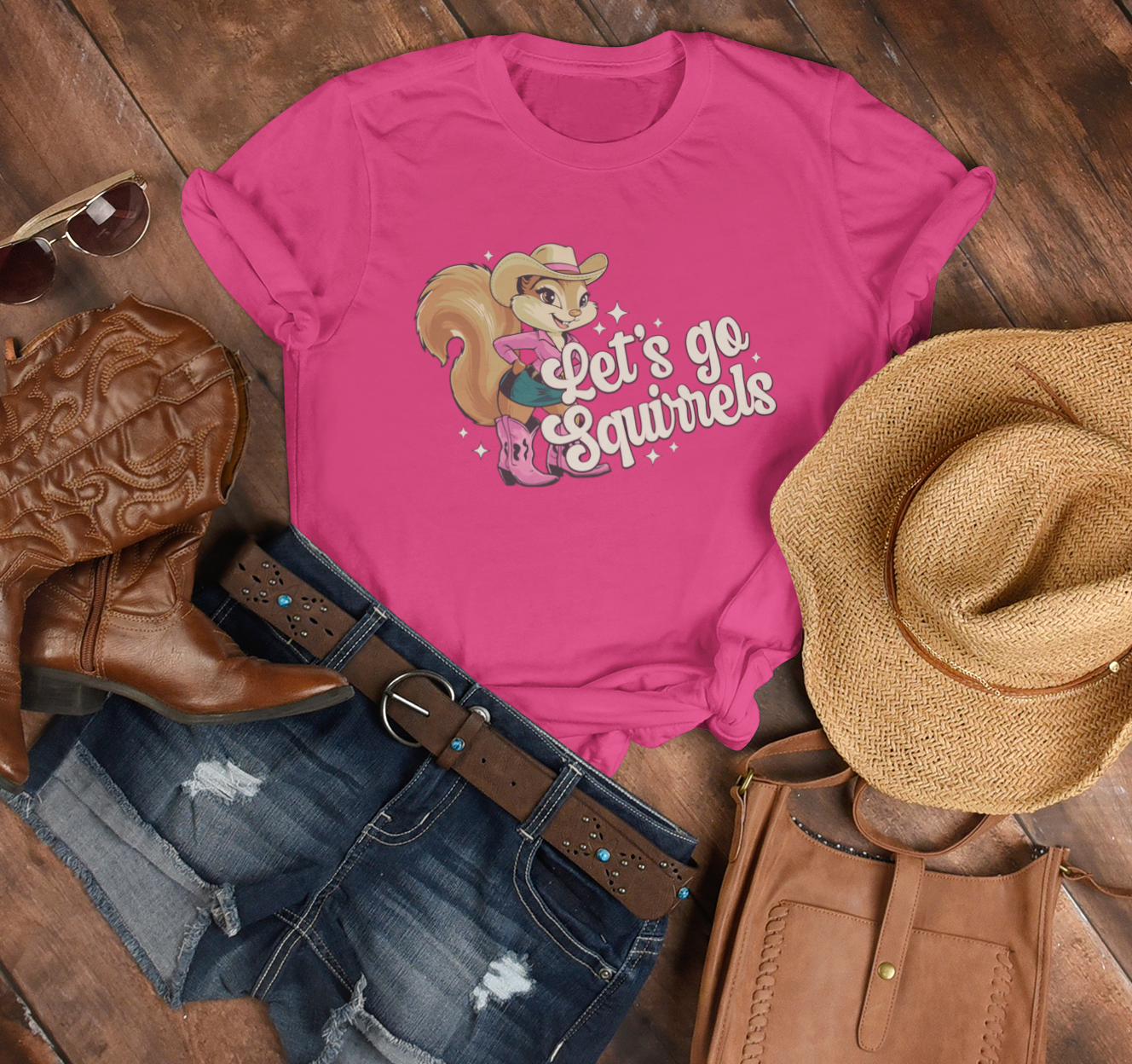 Let's Go Squirrels Ladies T-shirt - Women's Midweight Cotton Tee - Funny Parody Squirrel Print