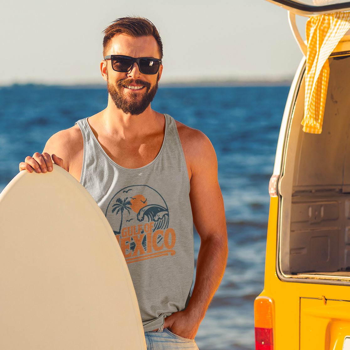 Gulf of Mexico Unisex Jersey Tank Top Retro Vacation Destination Summer Beachwear Apparel Sleeveless Shirt