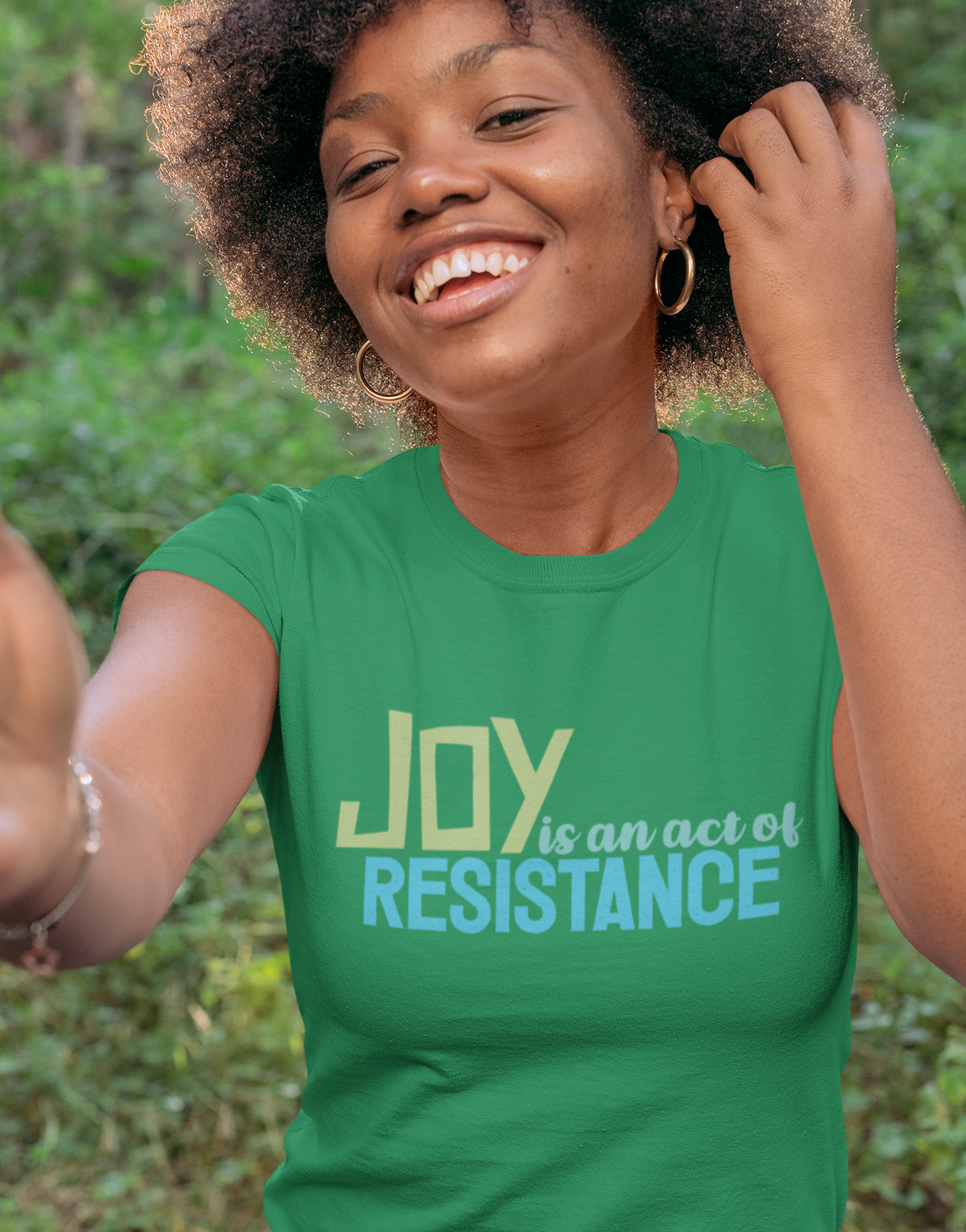 Joy is an Act of Resistance Women's Fitted T-Shirt, Ladies Cotton Short Sleeve Tee for Activists, Protest Apparel, Everyday Wear