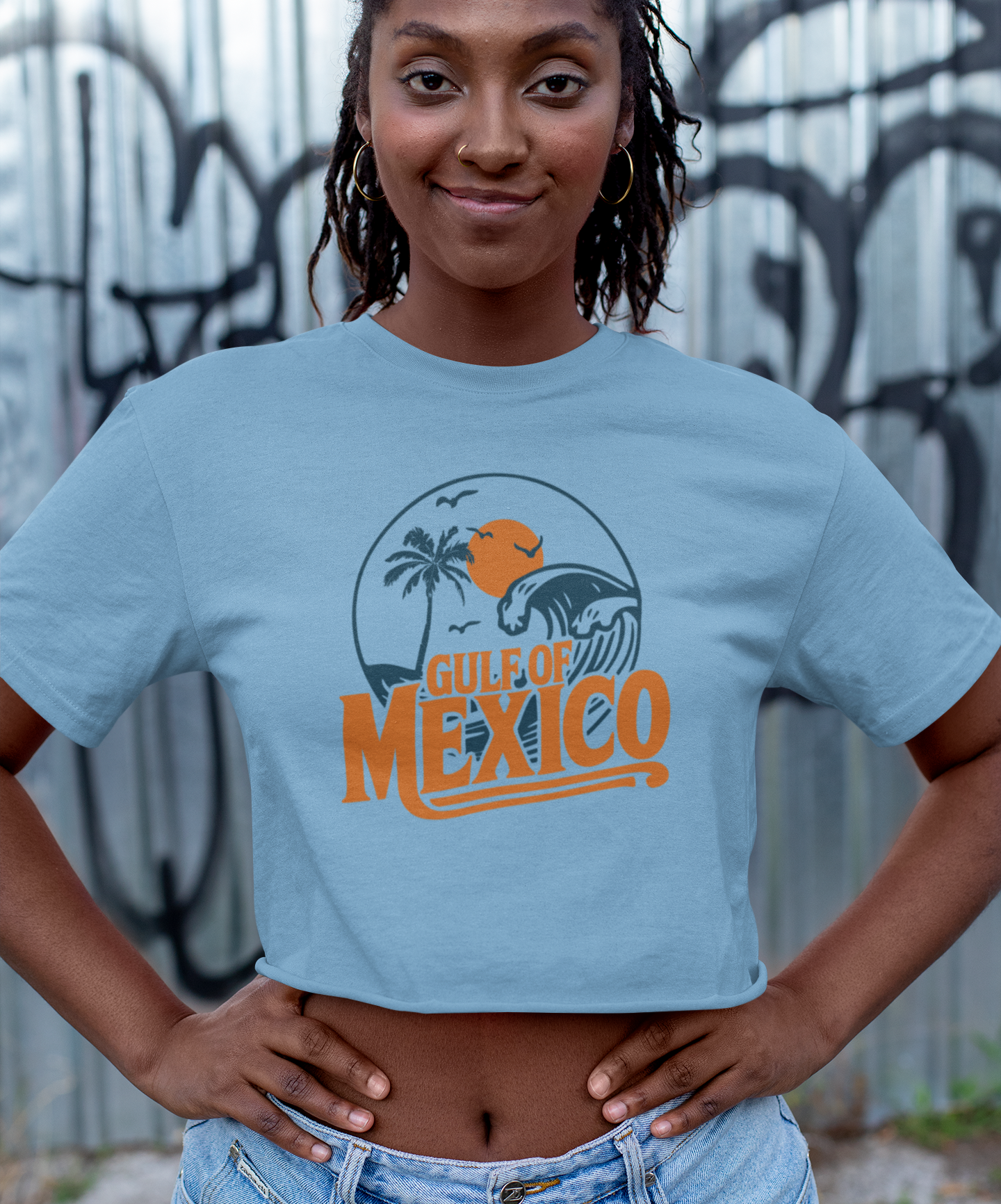 Gulf of Mexico Women's Crop Top, Retro Travel Destination Summer Cropped Tee, Beachwear Vacation T-shirt