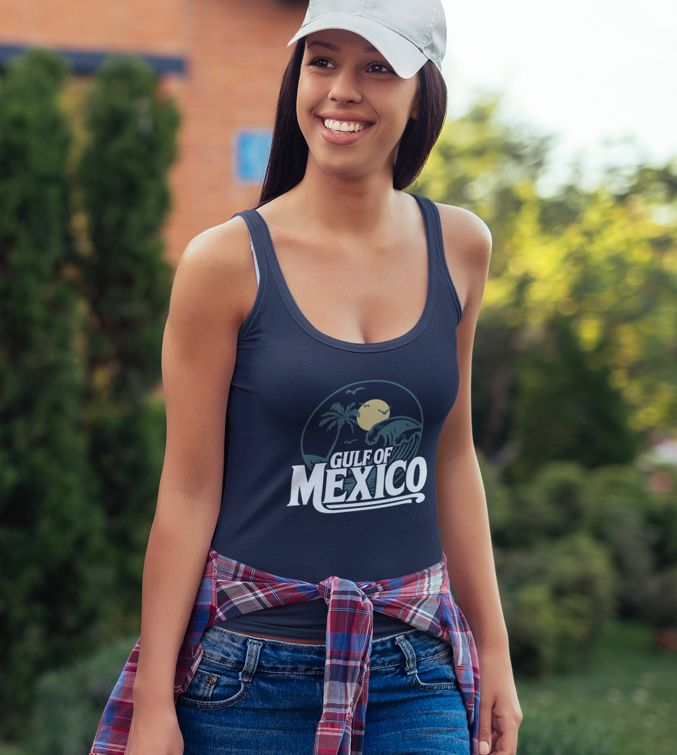 Gulf of Mexico Ladies Racerback Tank Top, Retro Beachwear, Summer Style, Vacation Sleeveless Top, Travel Shirt, Gift for Ocean Lovers