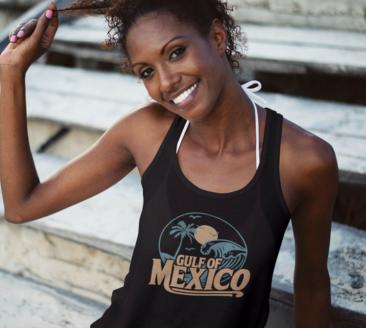 Gulf of Mexico Ladies Racerback Tank Top, Retro Beachwear, Summer Style, Vacation Sleeveless Top, Travel Shirt, Gift for Ocean Lovers