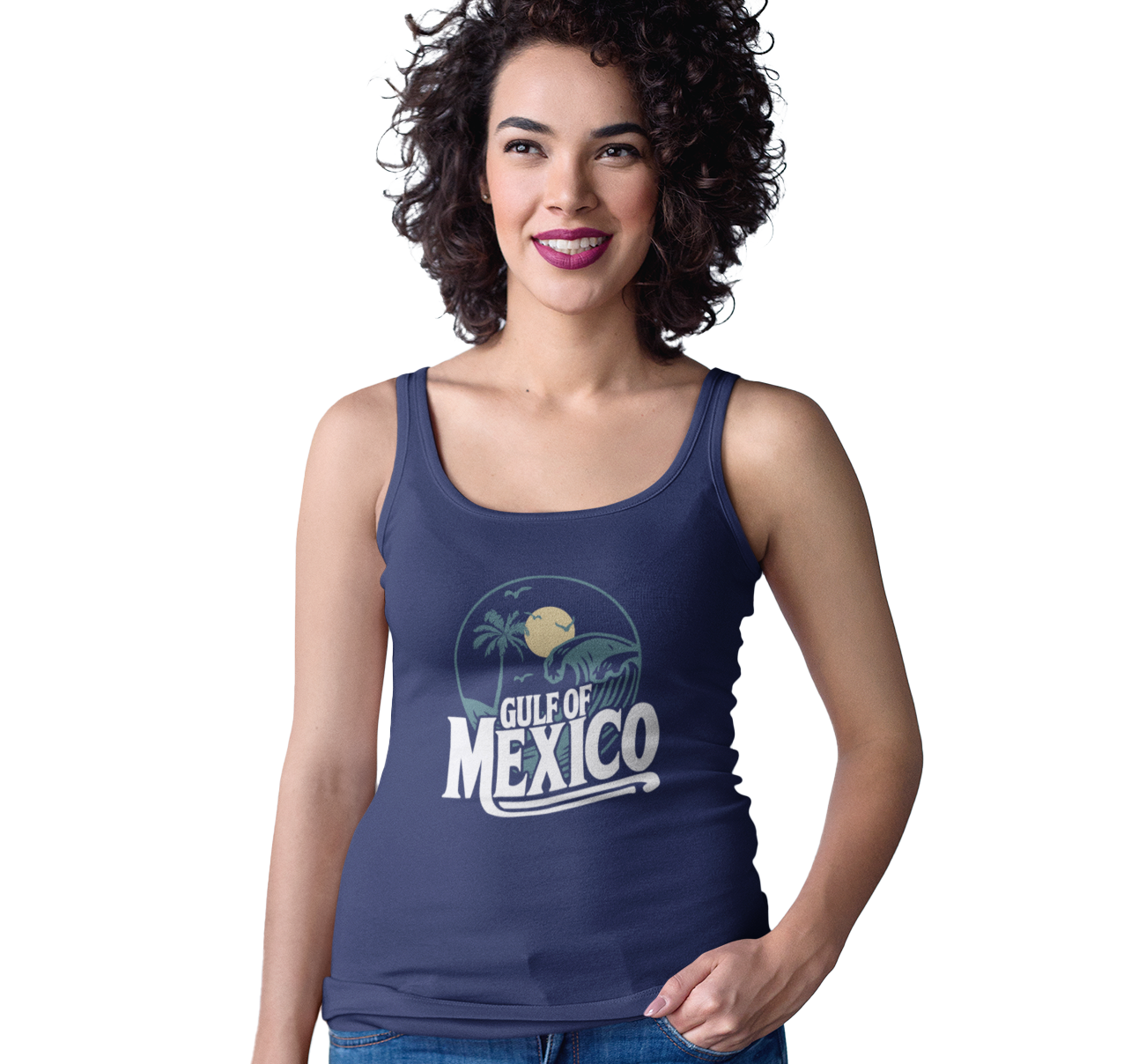 Gulf of Mexico Ladies Racerback Tank Top, Retro Beachwear, Summer Style, Vacation Sleeveless Top, Travel Shirt, Gift for Ocean Lovers