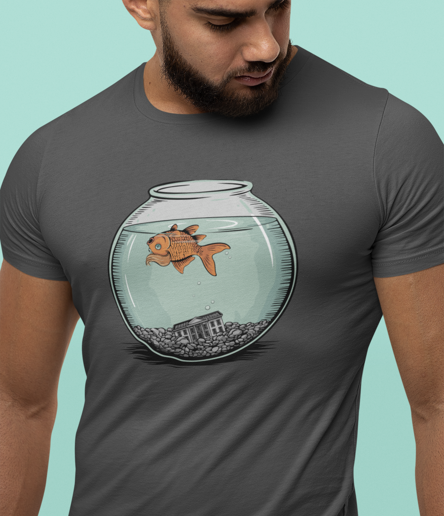 Dead Goldfish In A Fishbowl T-shirt, Funny Politics Tee, Leftist Liberal Political Humor Shirts, Orange Fish Floating in Tank Unisex Top