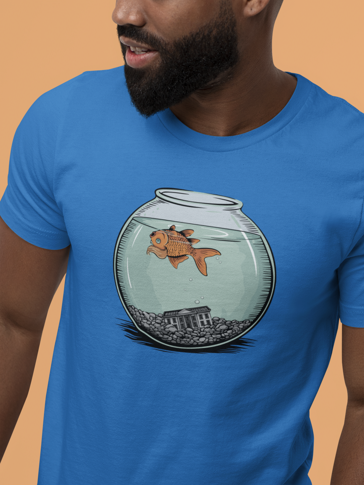 Dead Goldfish In A Fishbowl T-shirt, Funny Politics Tee, Leftist Liberal Political Humor Shirts, Orange Fish Floating in Tank Unisex Top