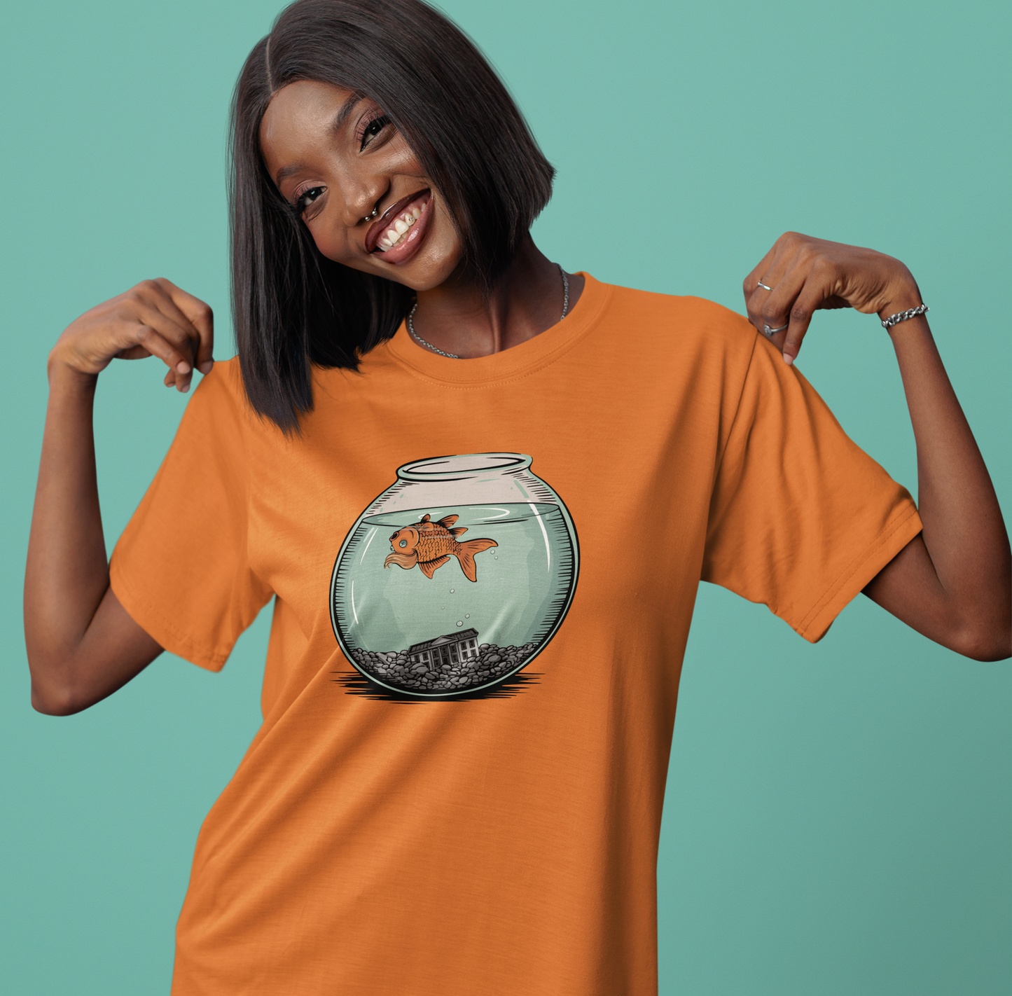 Dead Goldfish In A Fishbowl T-shirt, Funny Politics Tee, Leftist Liberal Political Humor Shirts, Orange Fish Floating in Tank Unisex Top