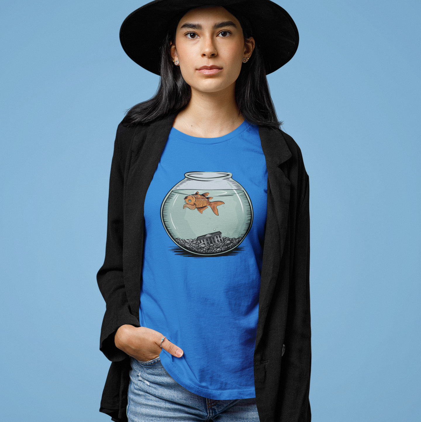 Dead Goldfish In A Fishbowl T-shirt, Funny Politics Tee, Leftist Liberal Political Humor Shirts, Orange Fish Floating in Tank Unisex Top