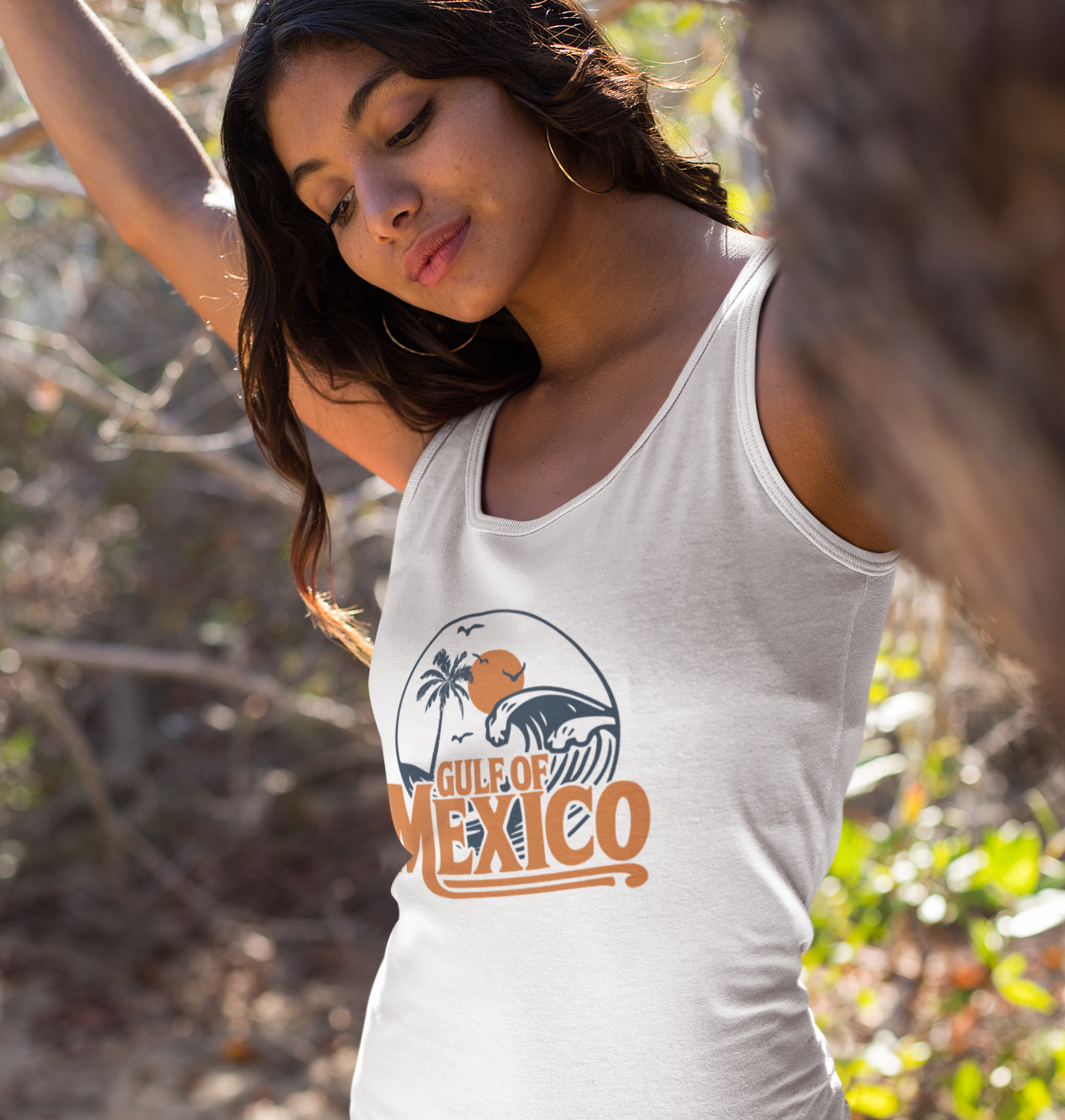 Gulf of Mexico Ladies Racerback Tank Top, Retro Beachwear, Summer Style, Vacation Sleeveless Top, Travel Shirt, Gift for Ocean Lovers