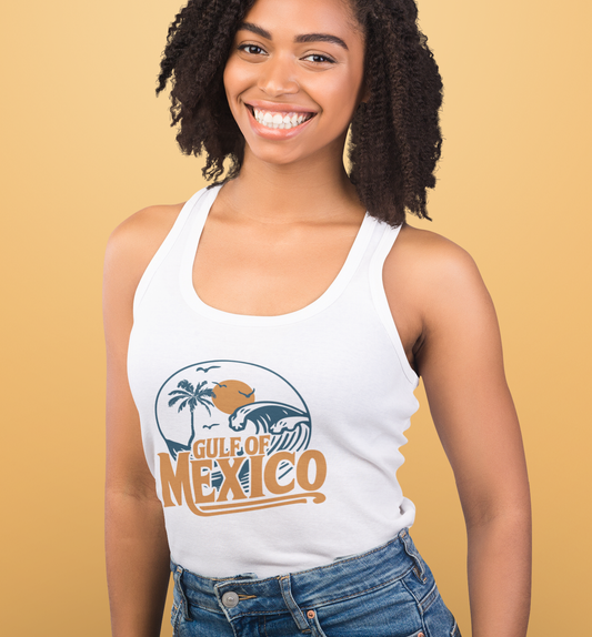 Gulf of Mexico Ladies Racerback Tank Top, Retro Beachwear, Summer Style, Vacation Sleeveless Top, Travel Shirt, Gift for Ocean Lovers