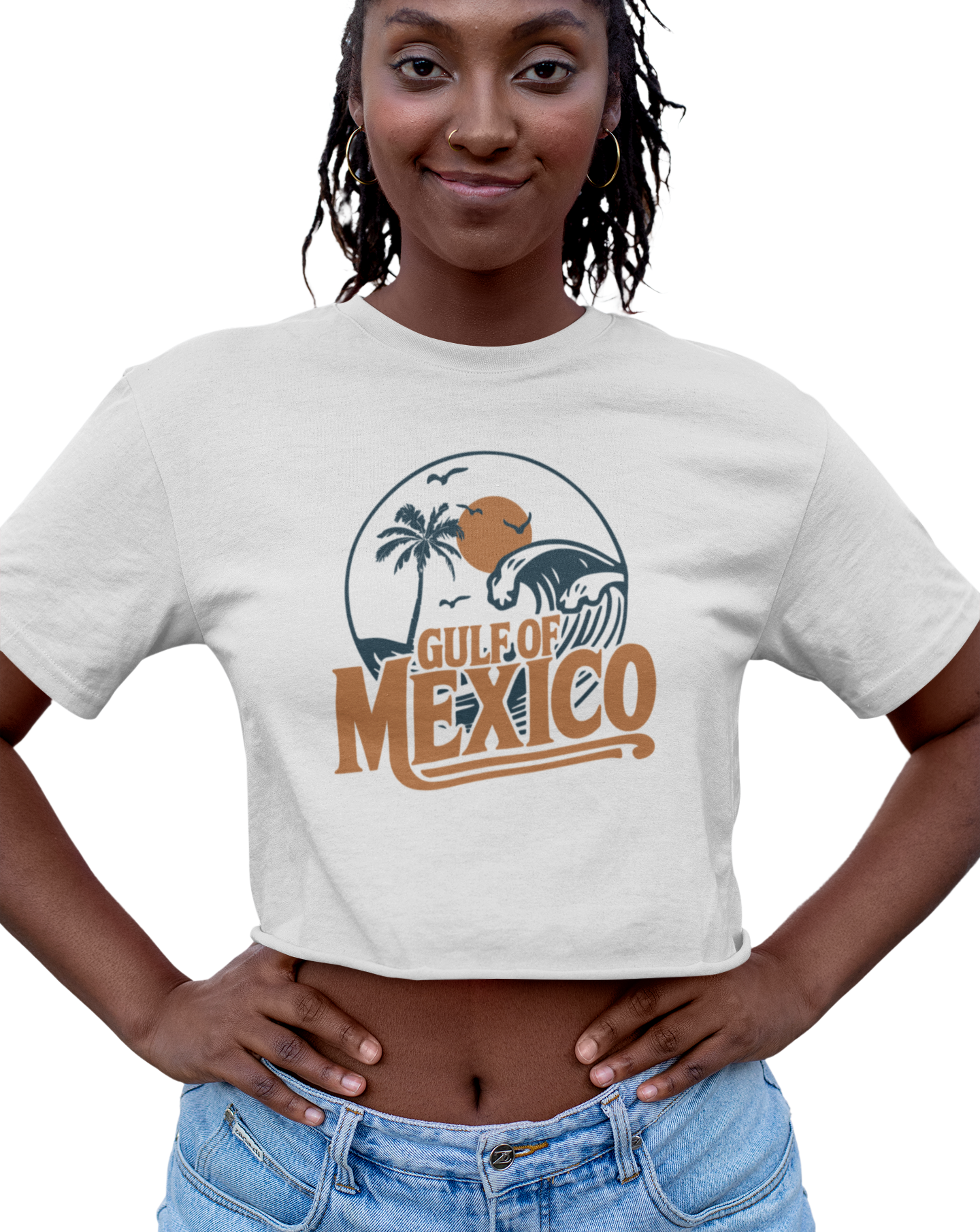 Gulf of Mexico Women's Crop Top, Retro Travel Destination Summer Cropped Tee, Beachwear Vacation T-shirt