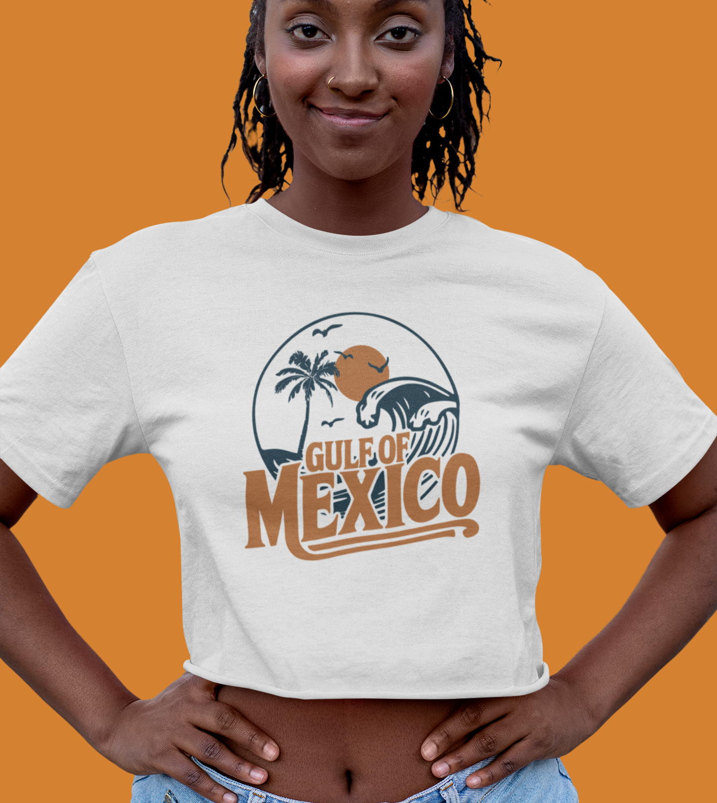 Gulf of Mexico Women's Crop Top, Retro Travel Destination Summer Cropped Tee, Beachwear Vacation T-shirt