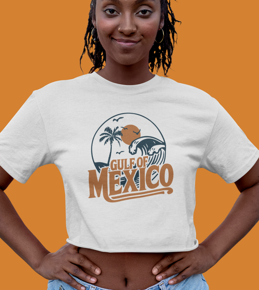 Gulf of Mexico Women's Crop Top, Retro Travel Destination Summer Cropped Tee, Beachwear Vacation T-shirt