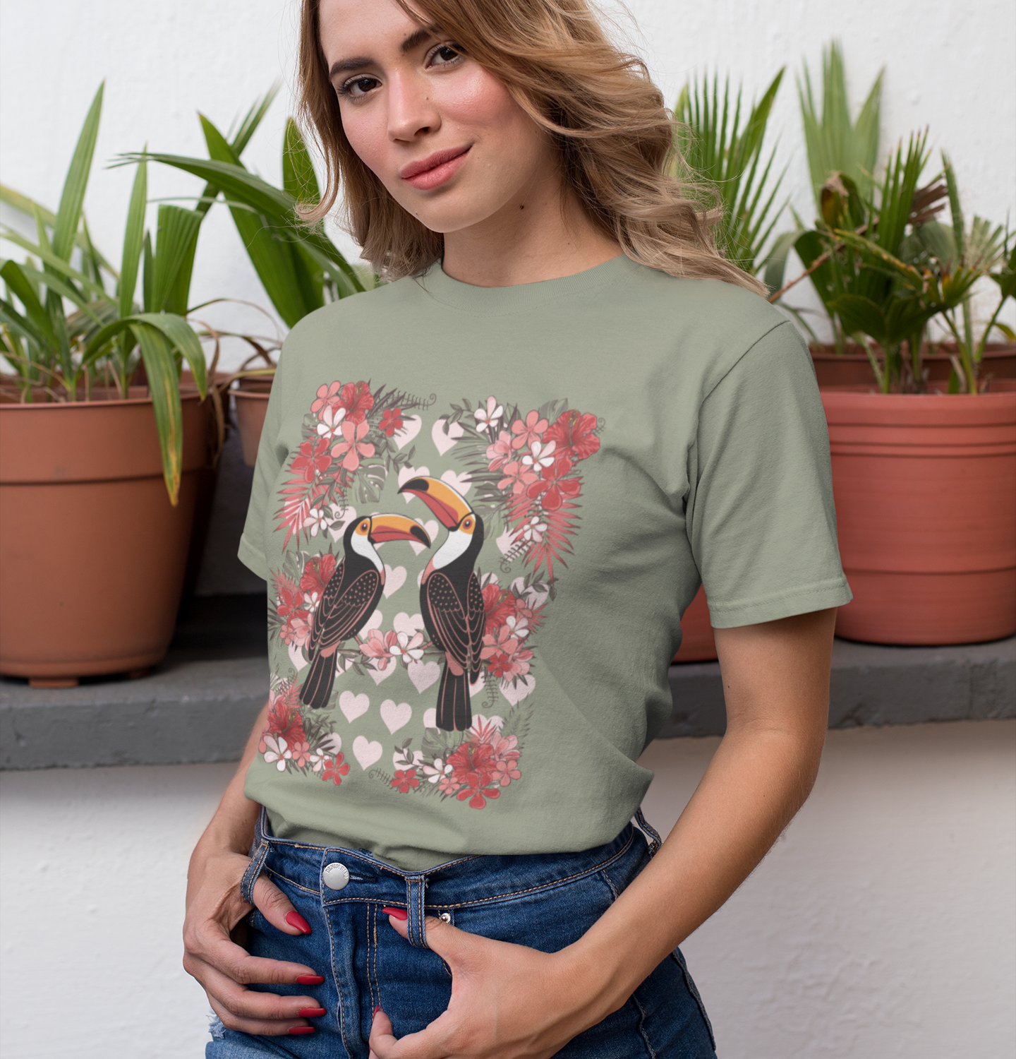 Toucan Tropical Love Birds T-shirt, Casual Summer Shirt, Gift for Bird Lovers, Vacation Wear, Floral Nature Inspired Tee
