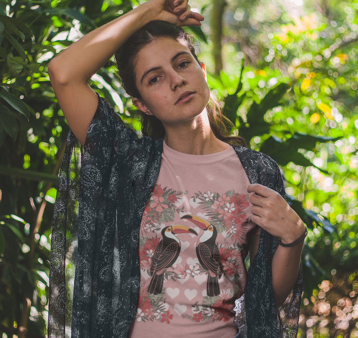 Toucan Tropical Love Birds T-shirt, Casual Summer Shirt, Gift for Bird Lovers, Vacation Wear, Floral Nature Inspired Tee