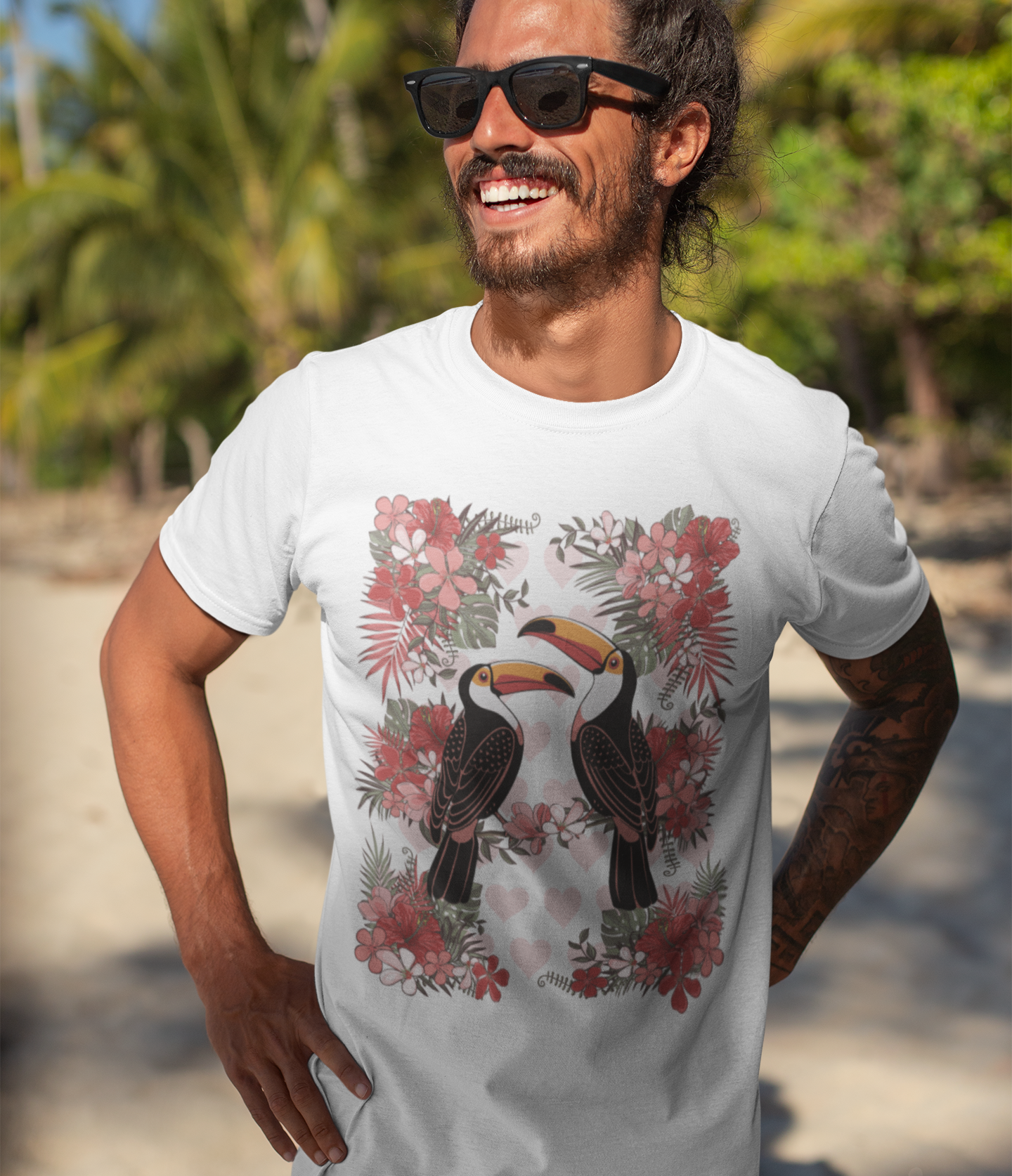 Toucan Tropical Love Birds T-shirt, Casual Summer Shirt, Gift for Bird Lovers, Vacation Wear, Floral Nature Inspired Tee